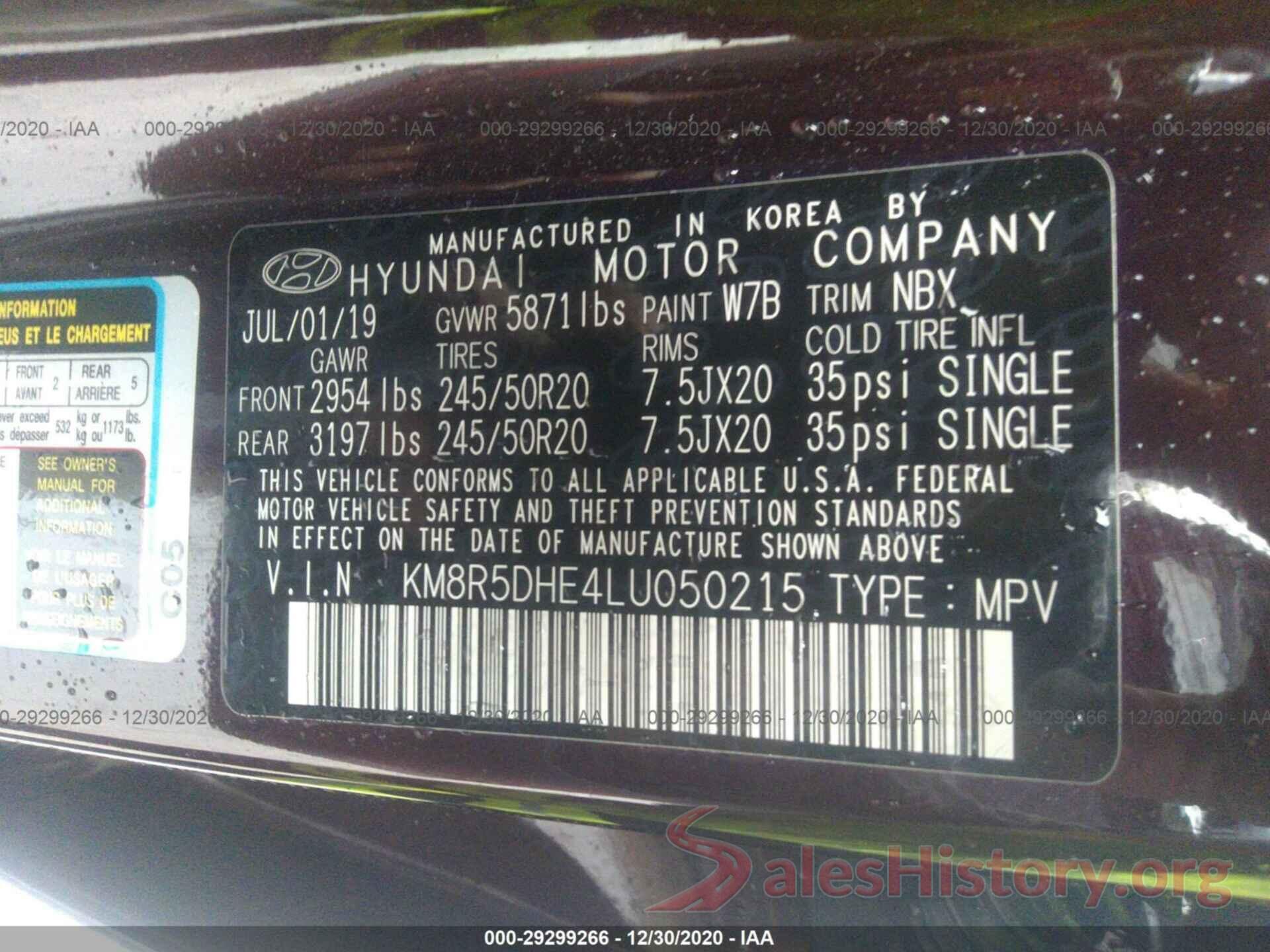 KM8R5DHE4LU050215 2020 HYUNDAI PALISADE