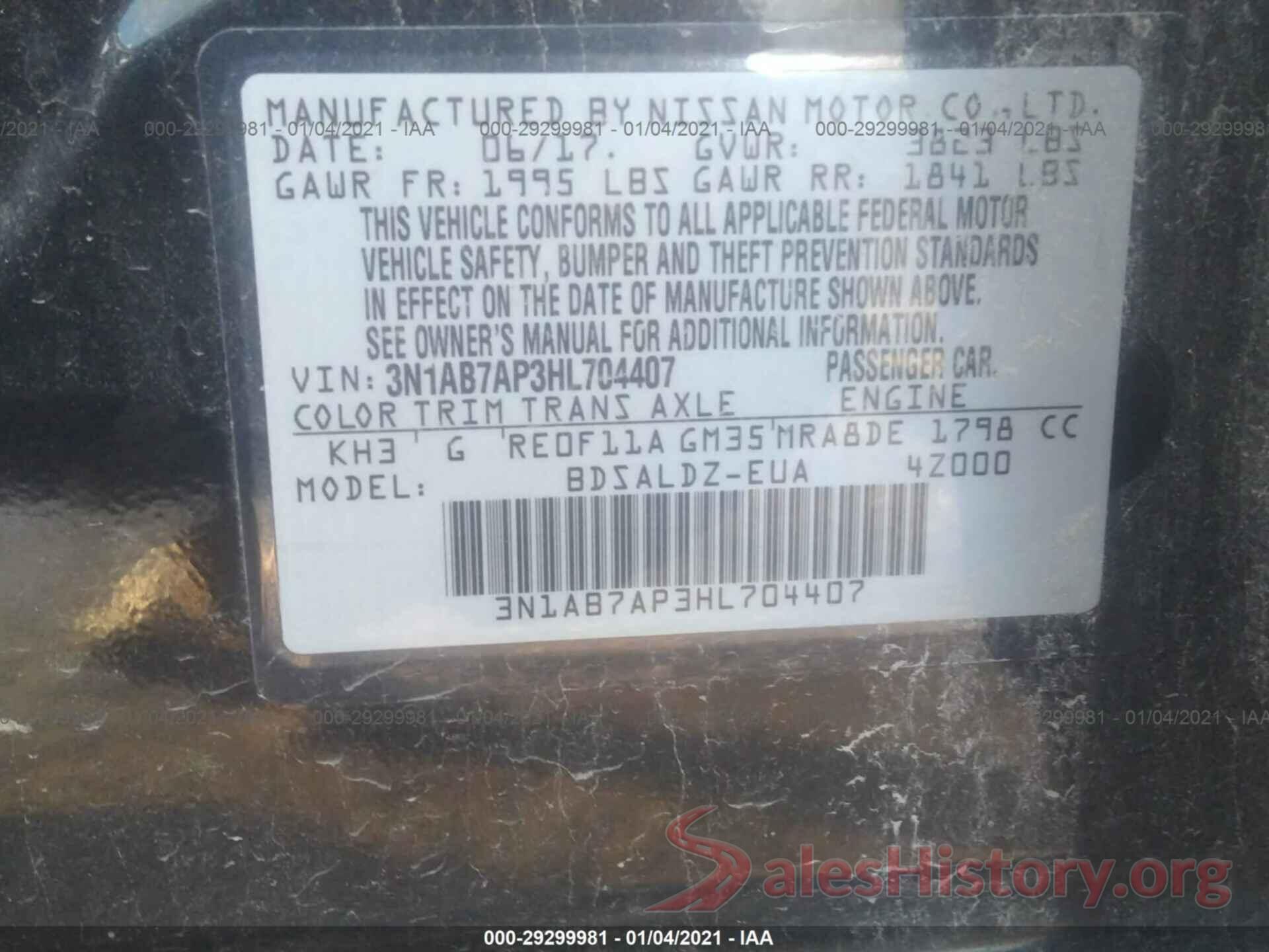 3N1AB7AP3HL704407 2017 NISSAN SENTRA