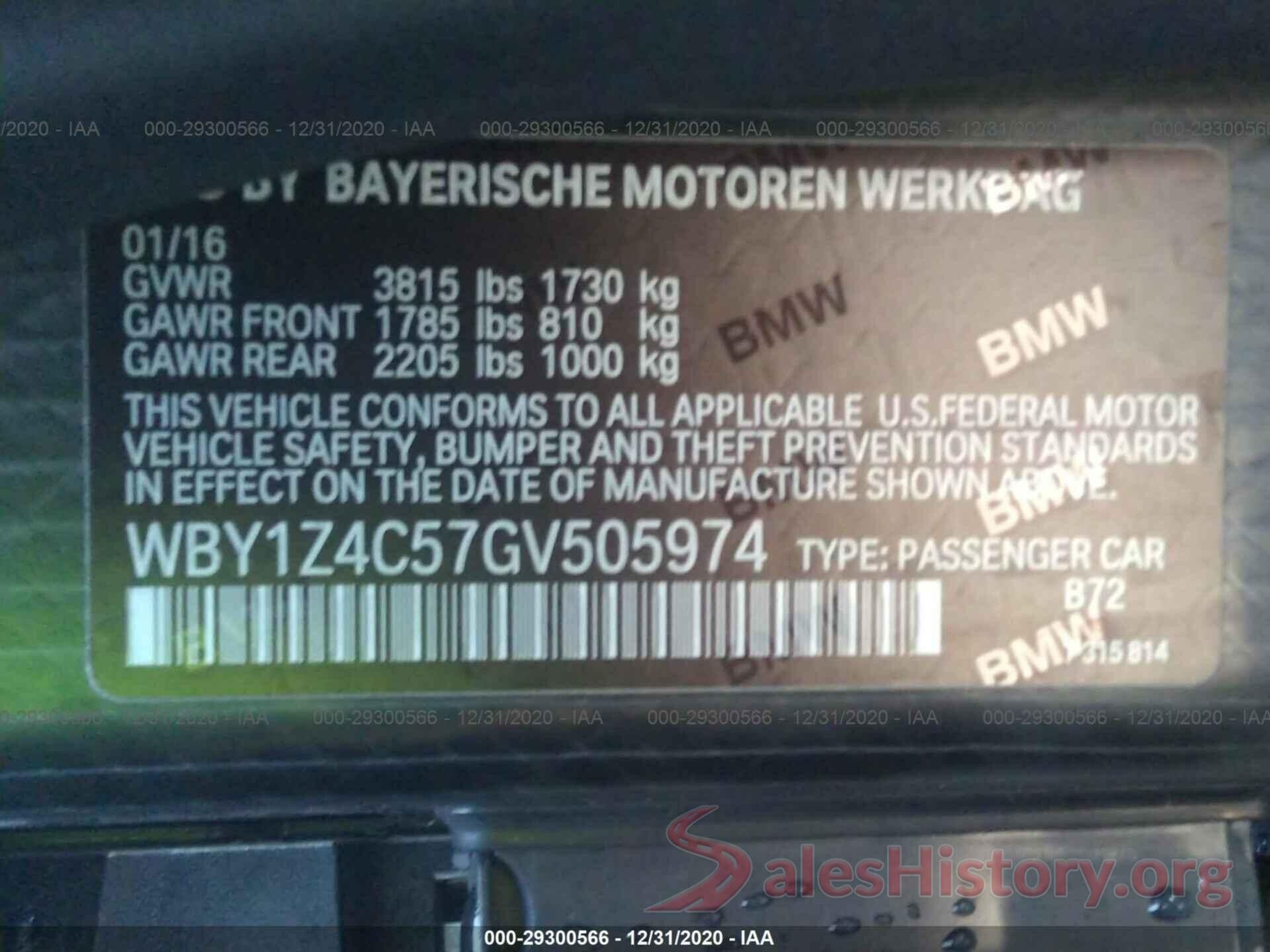 WBY1Z4C57GV505974 2016 BMW I3