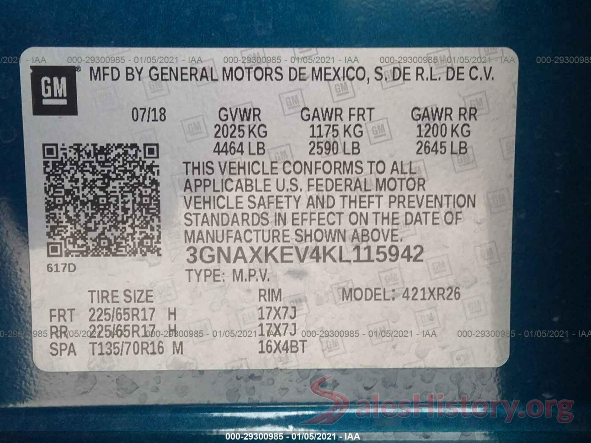 3GNAXKEV4KL115942 2019 CHEVROLET EQUINOX