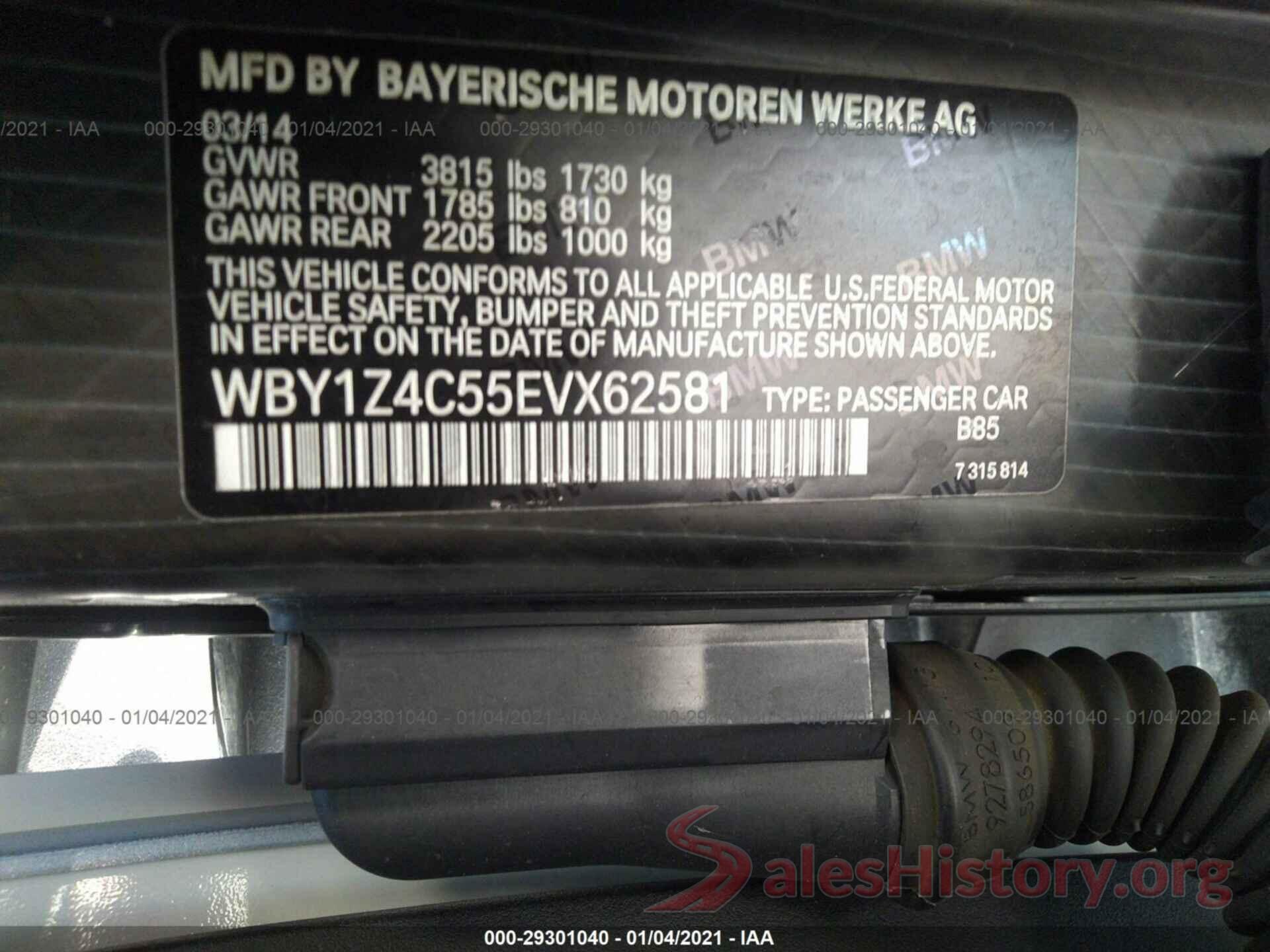 WBY1Z4C55EVX62581 2014 BMW I3