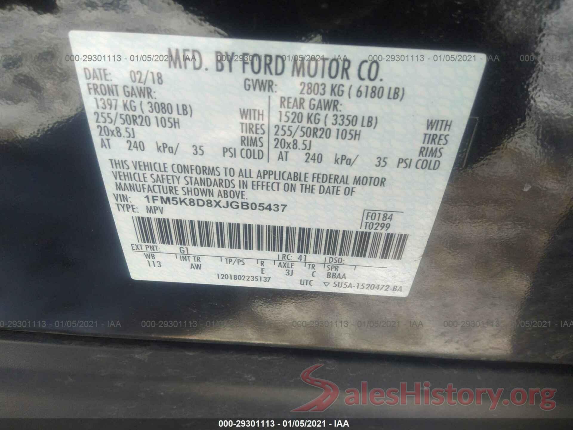 1FM5K8D8XJGB05437 2018 FORD EXPLORER