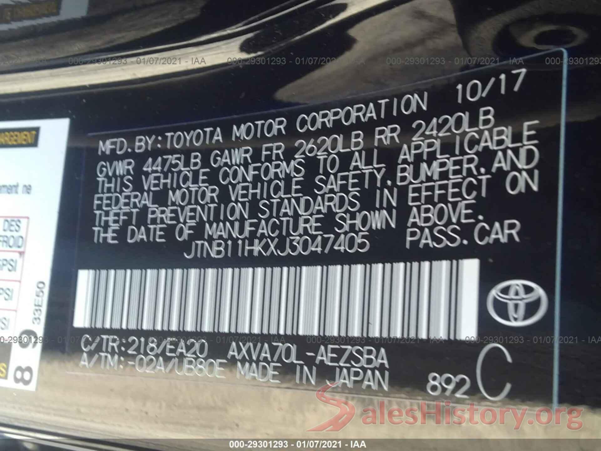 JTNB11HKXJ3047405 2018 TOYOTA CAMRY