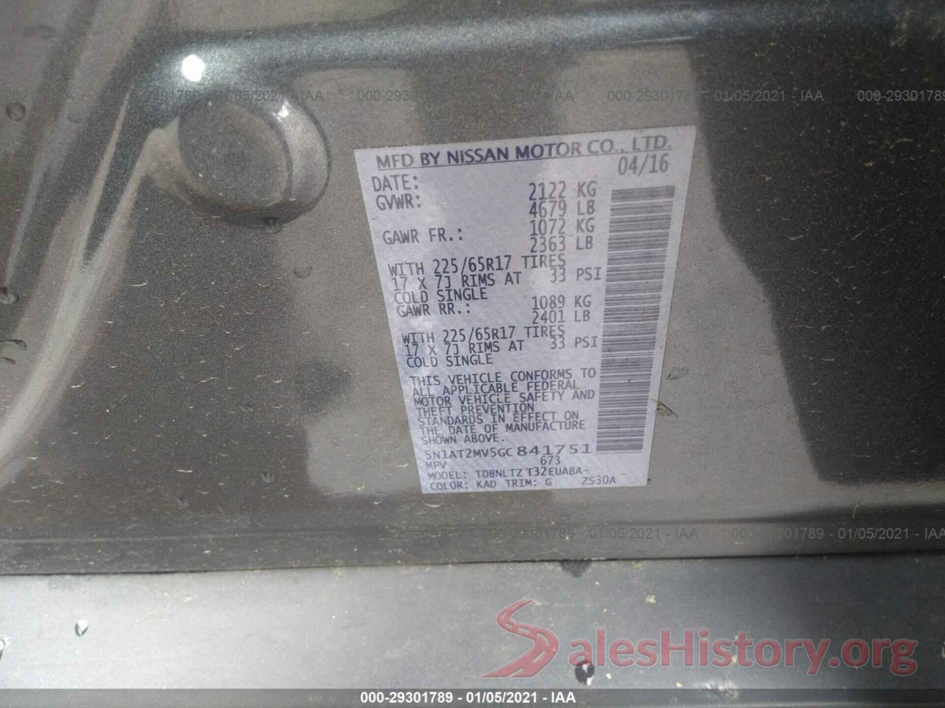 5N1AT2MV5GC841751 2016 NISSAN ROGUE