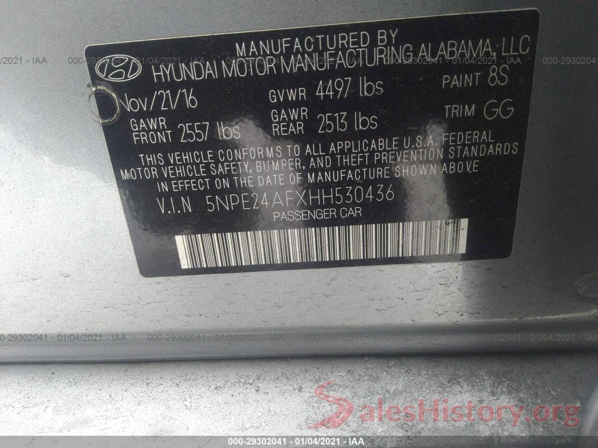 5NPE24AFXHH530436 2017 HYUNDAI SONATA