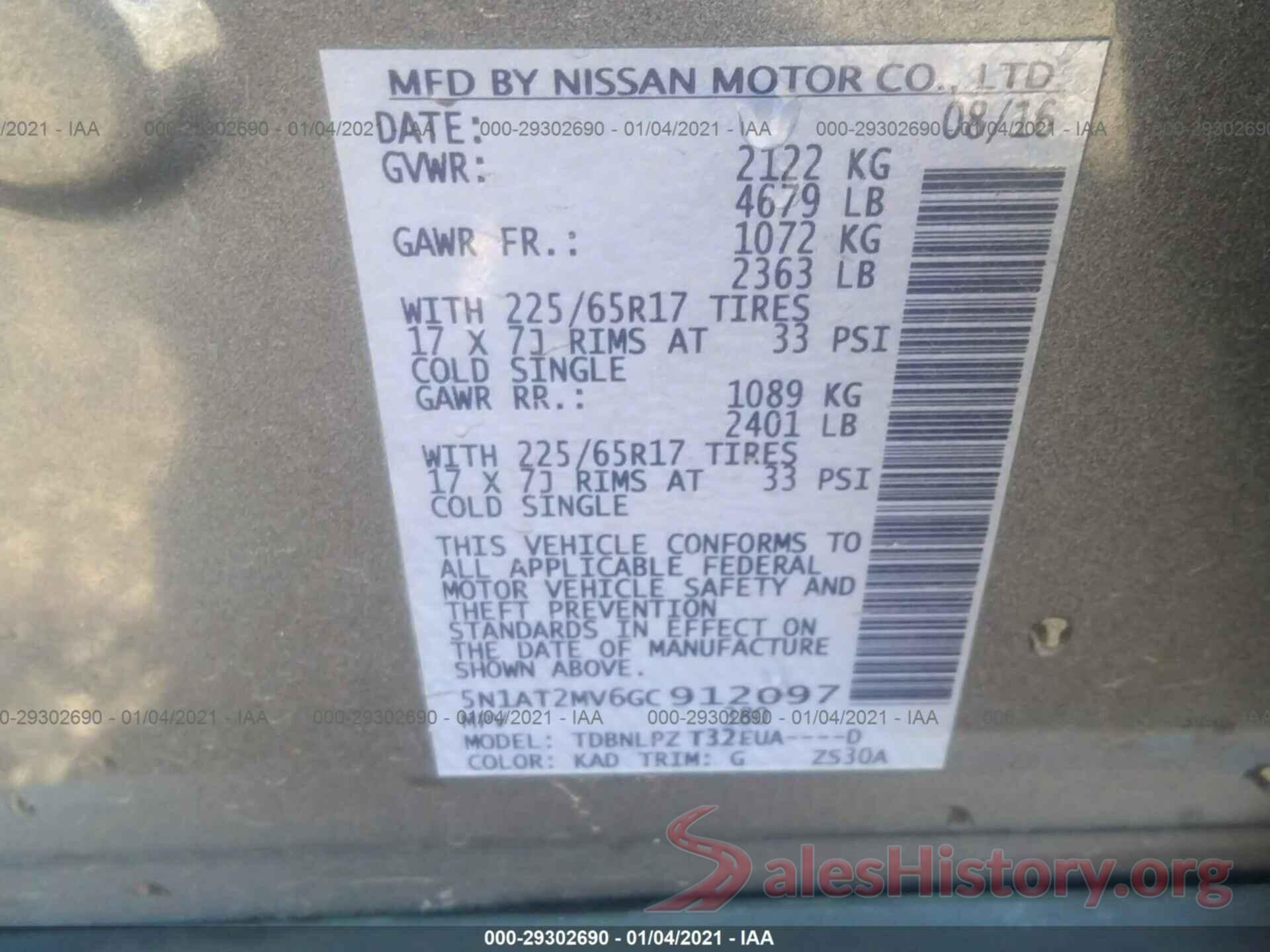 5N1AT2MV6GC912097 2016 NISSAN ROGUE