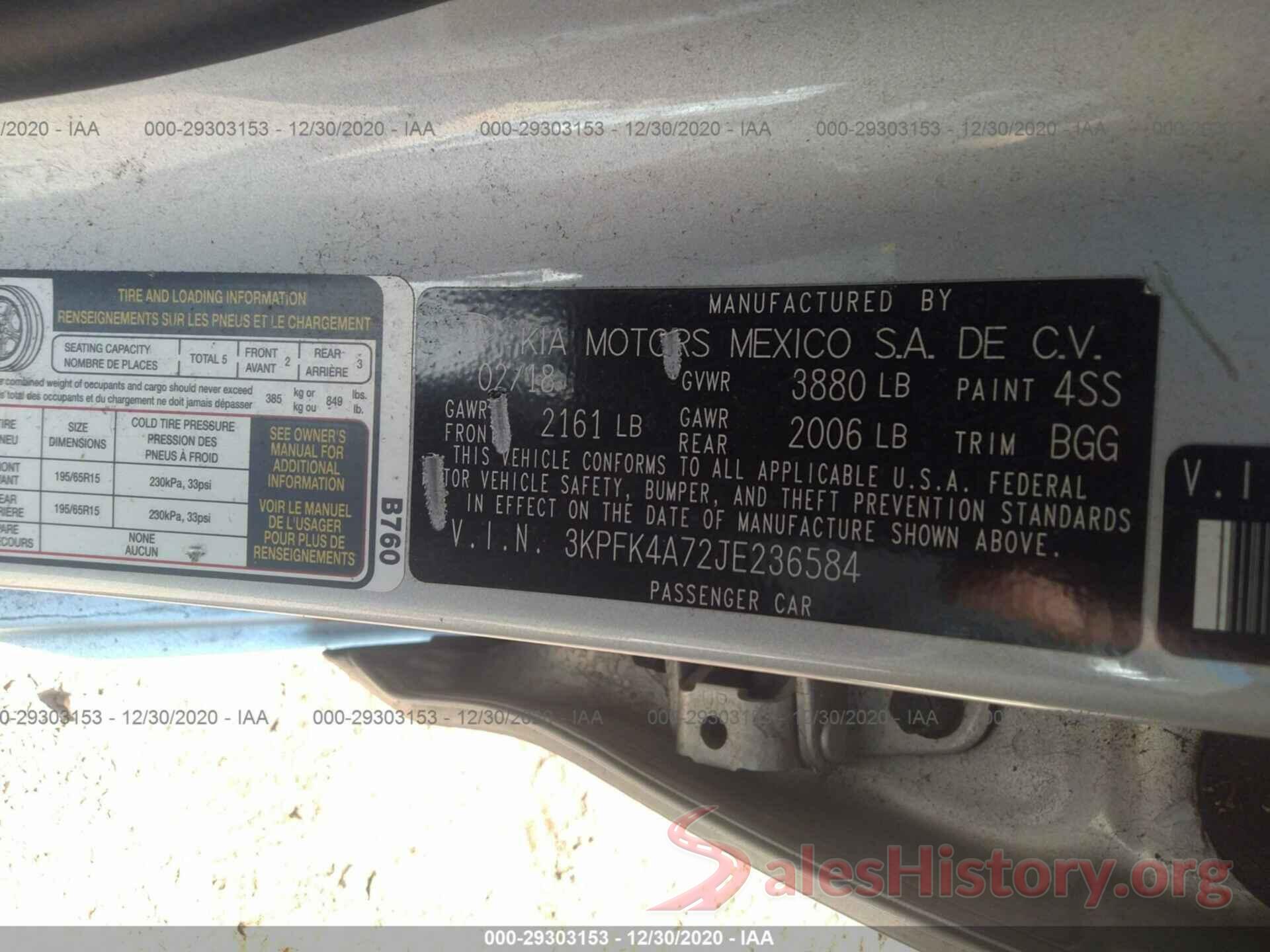 3KPFK4A72JE236584 2018 KIA FORTE