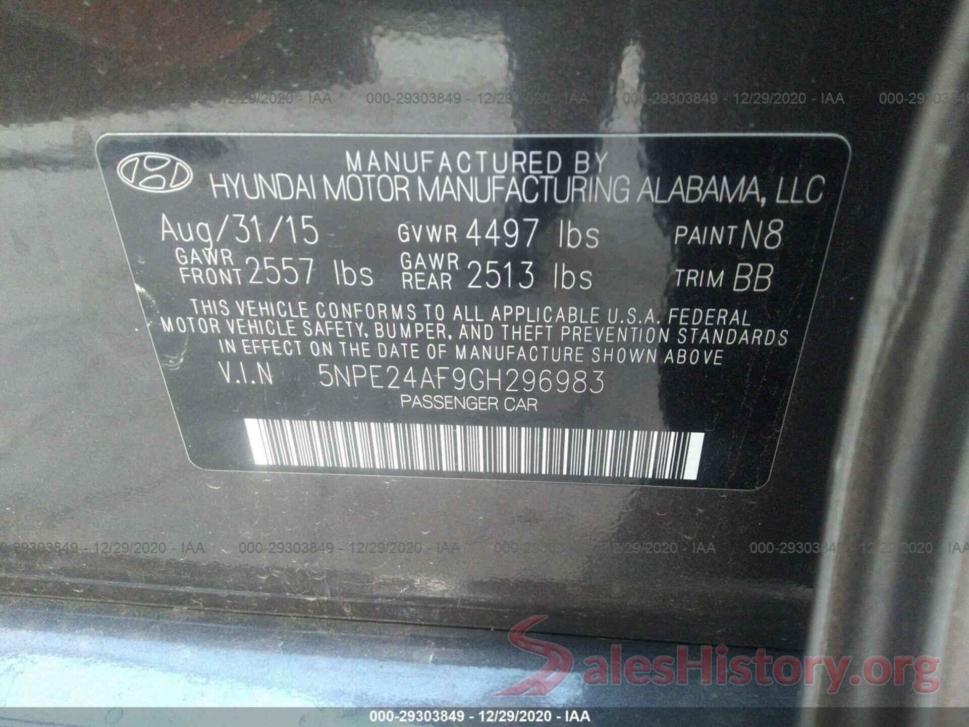 5NPE24AF9GH296983 2016 HYUNDAI SONATA