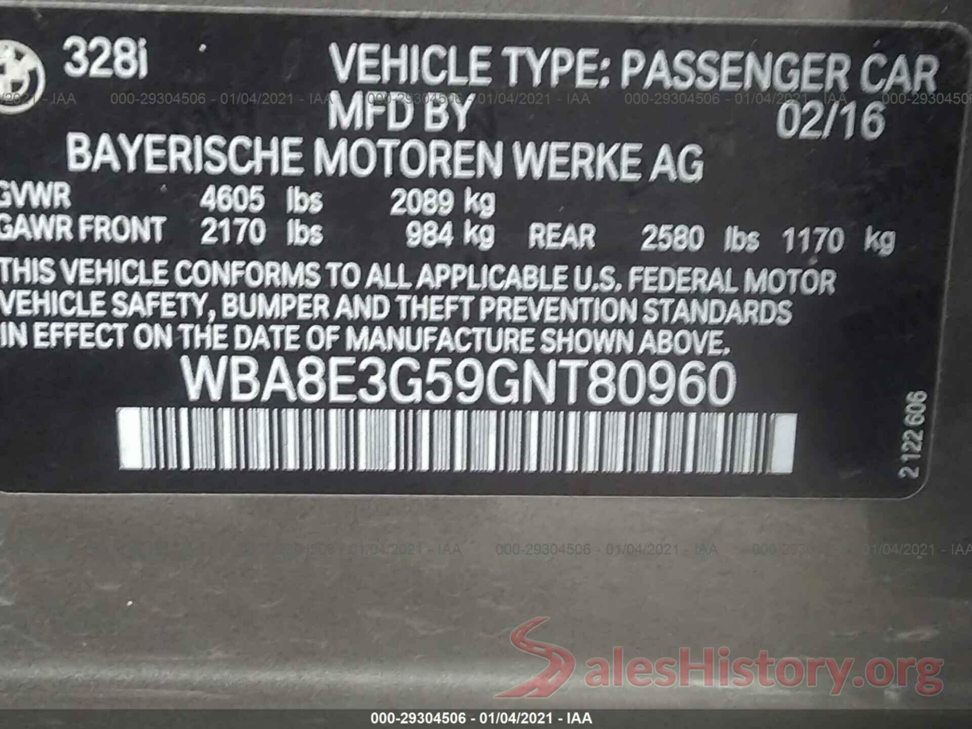 WBA8E3G59GNT80960 2016 BMW 3 SERIES