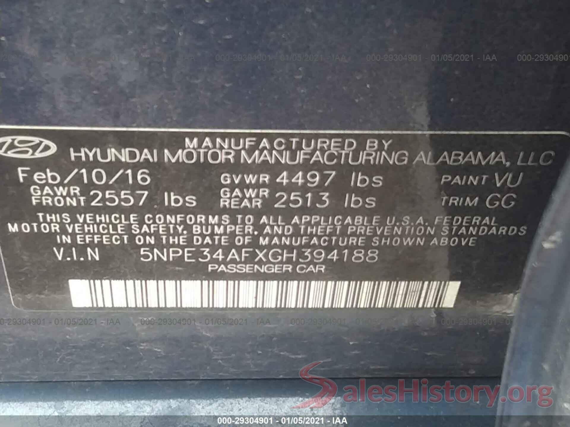 5NPE34AFXGH394188 2016 HYUNDAI SONATA