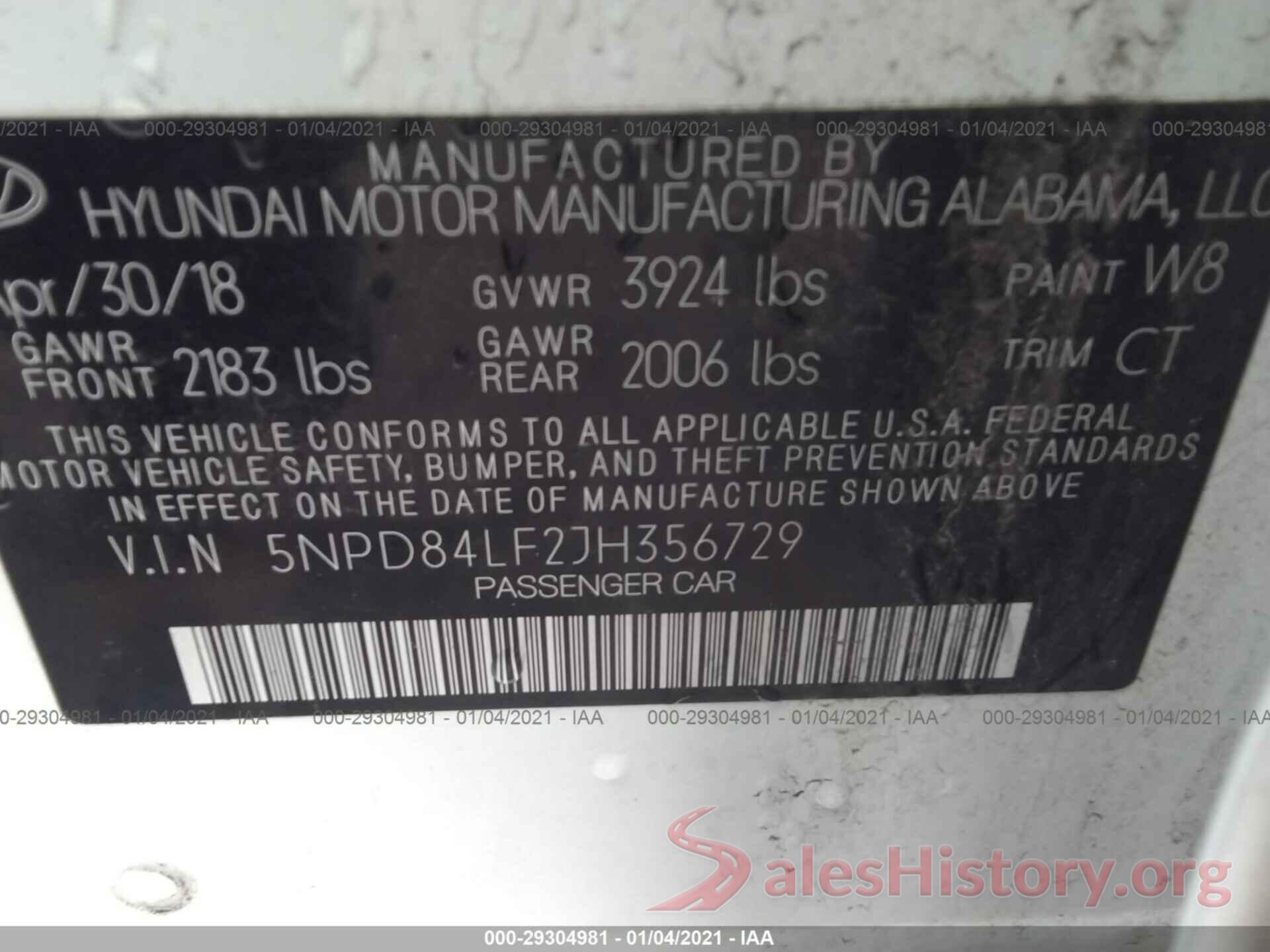 5NPD84LF2JH356729 2018 HYUNDAI ELANTRA