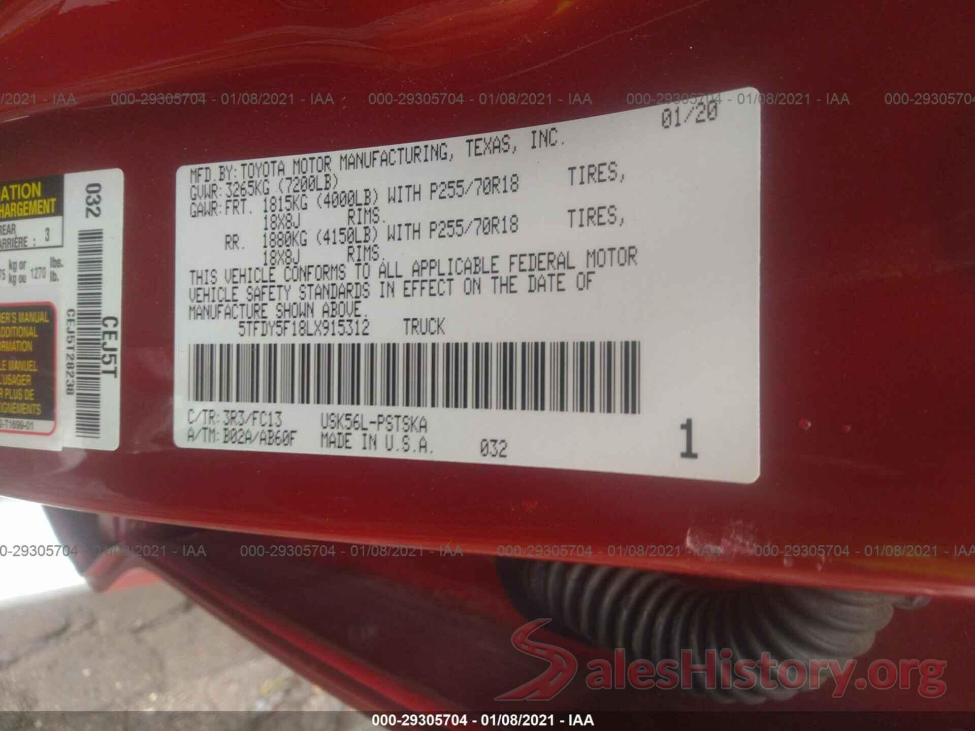 5TFDY5F18LX915312 2020 TOYOTA TUNDRA 4WD