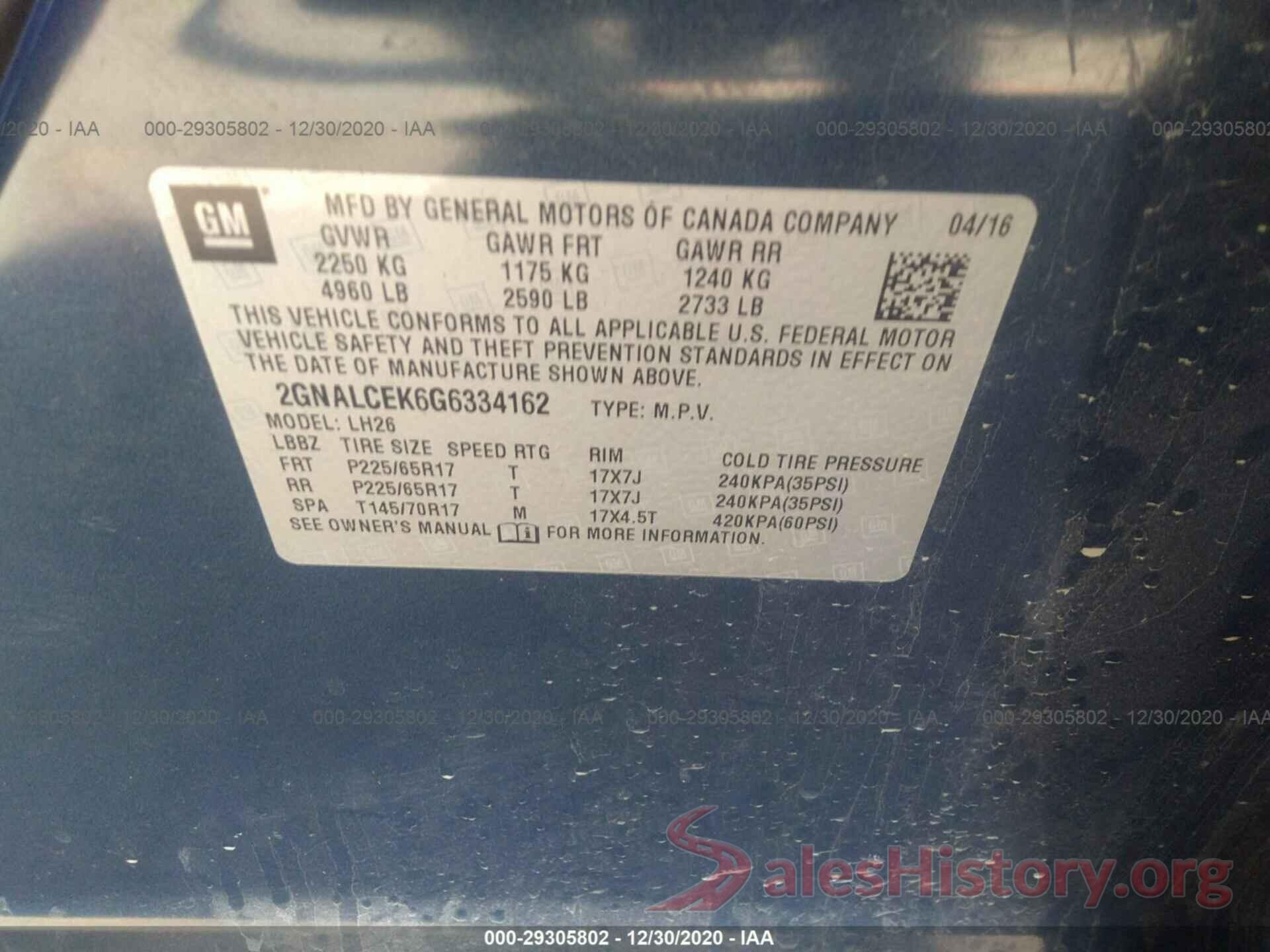 2GNALCEK6G6334162 2016 CHEVROLET EQUINOX