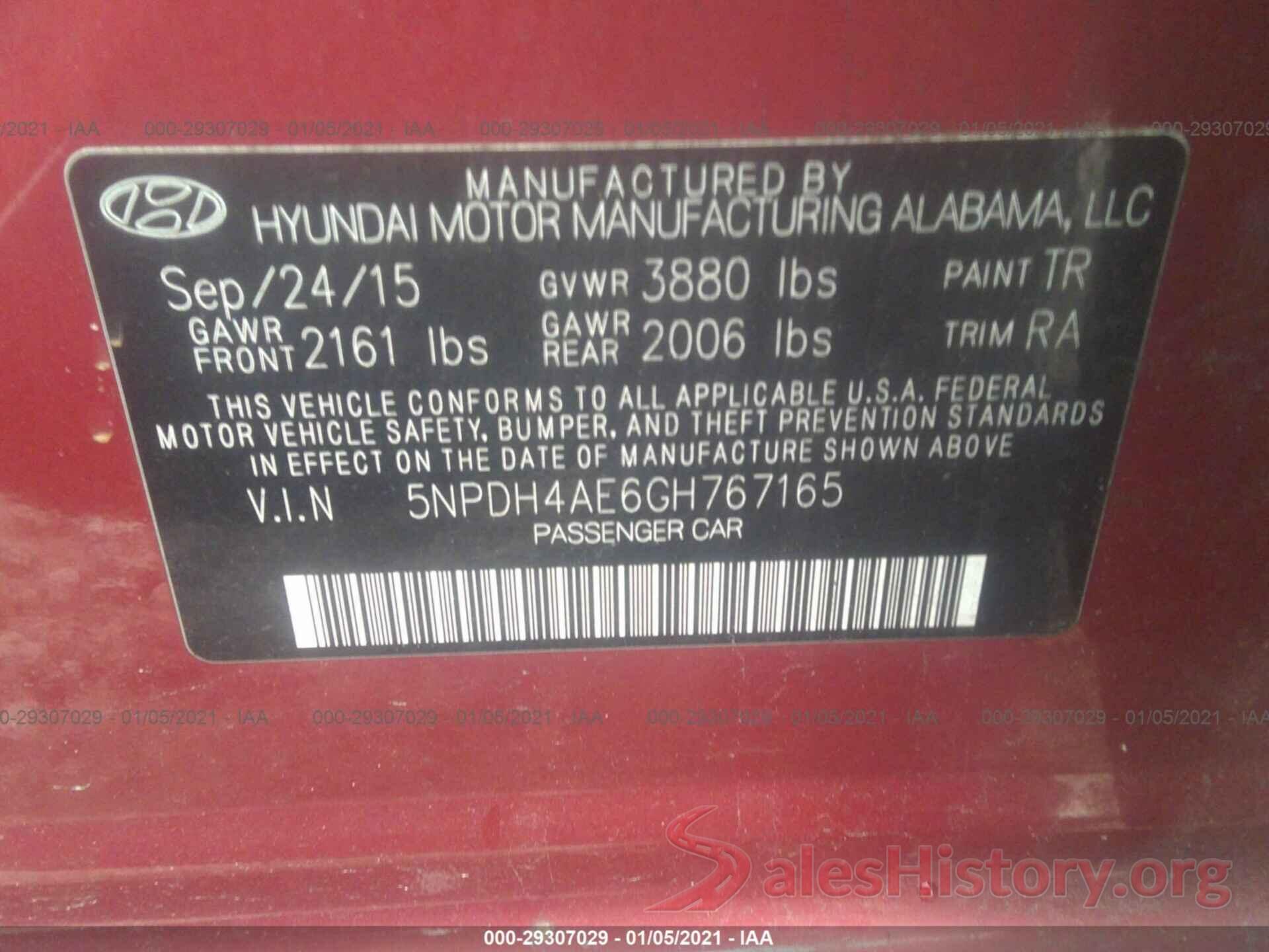 5NPDH4AE6GH767165 2016 HYUNDAI ELANTRA