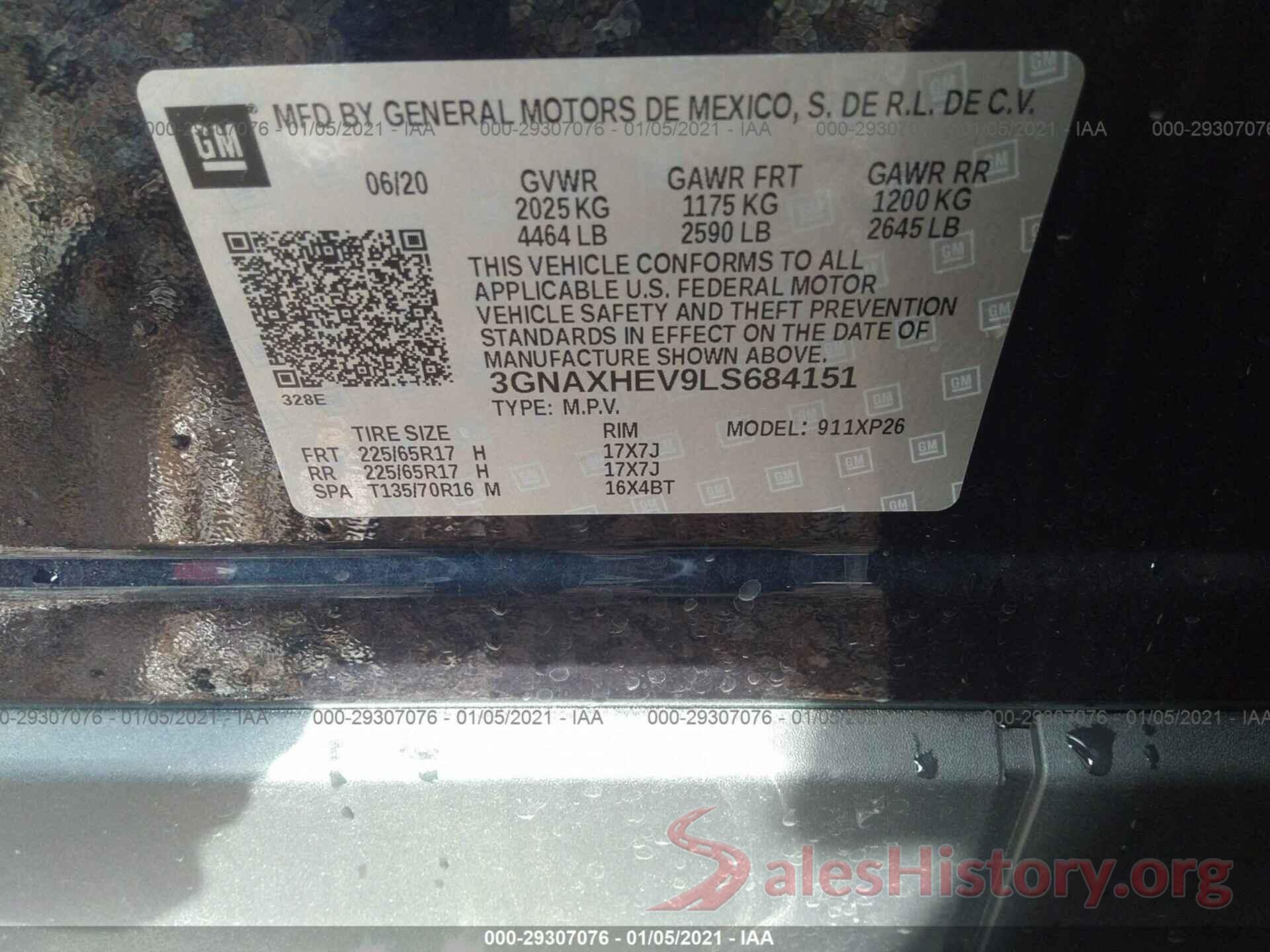 3GNAXHEV9LS684151 2020 CHEVROLET EQUINOX