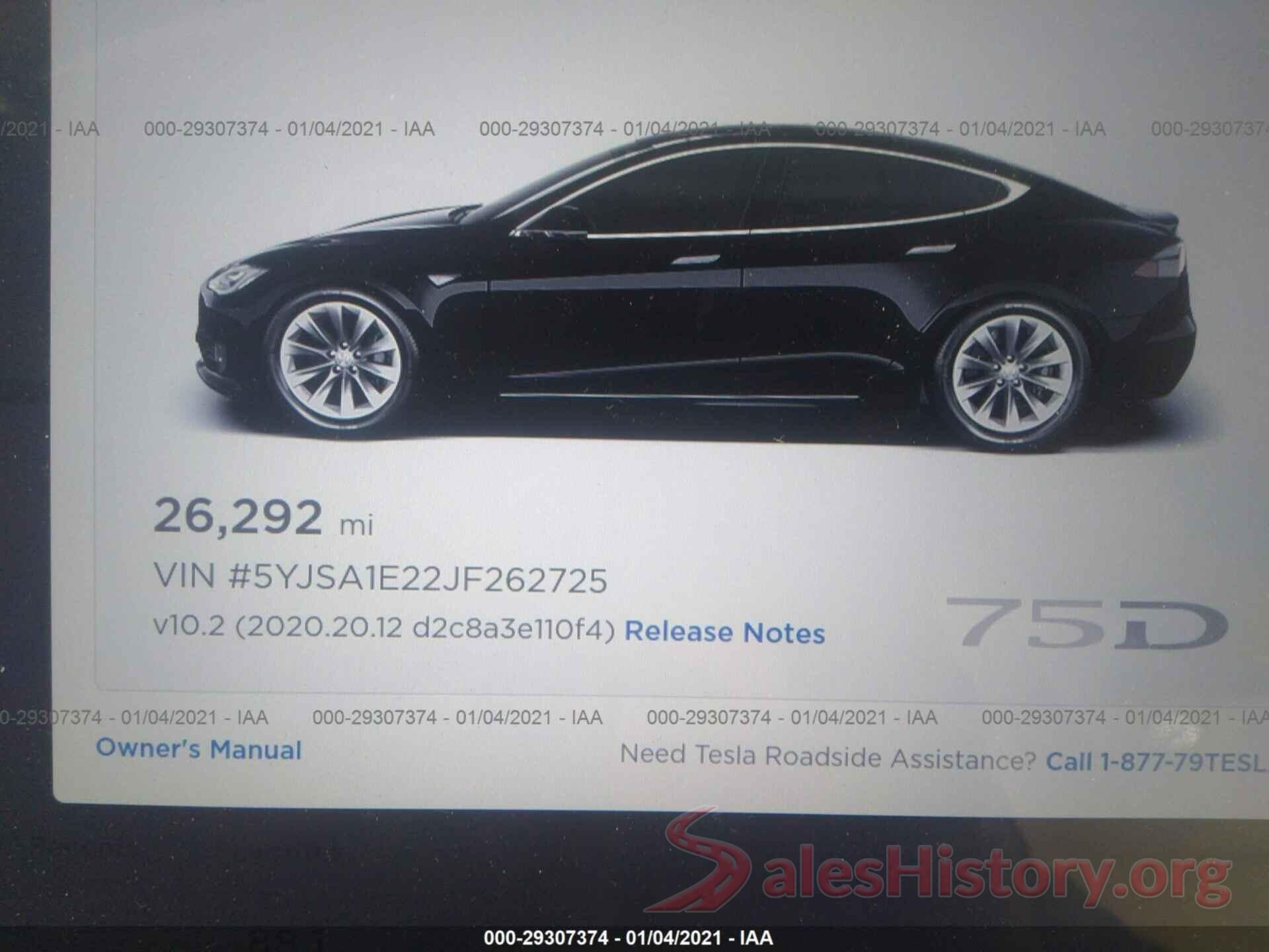 5YJSA1E22JF262725 2018 TESLA MODEL S