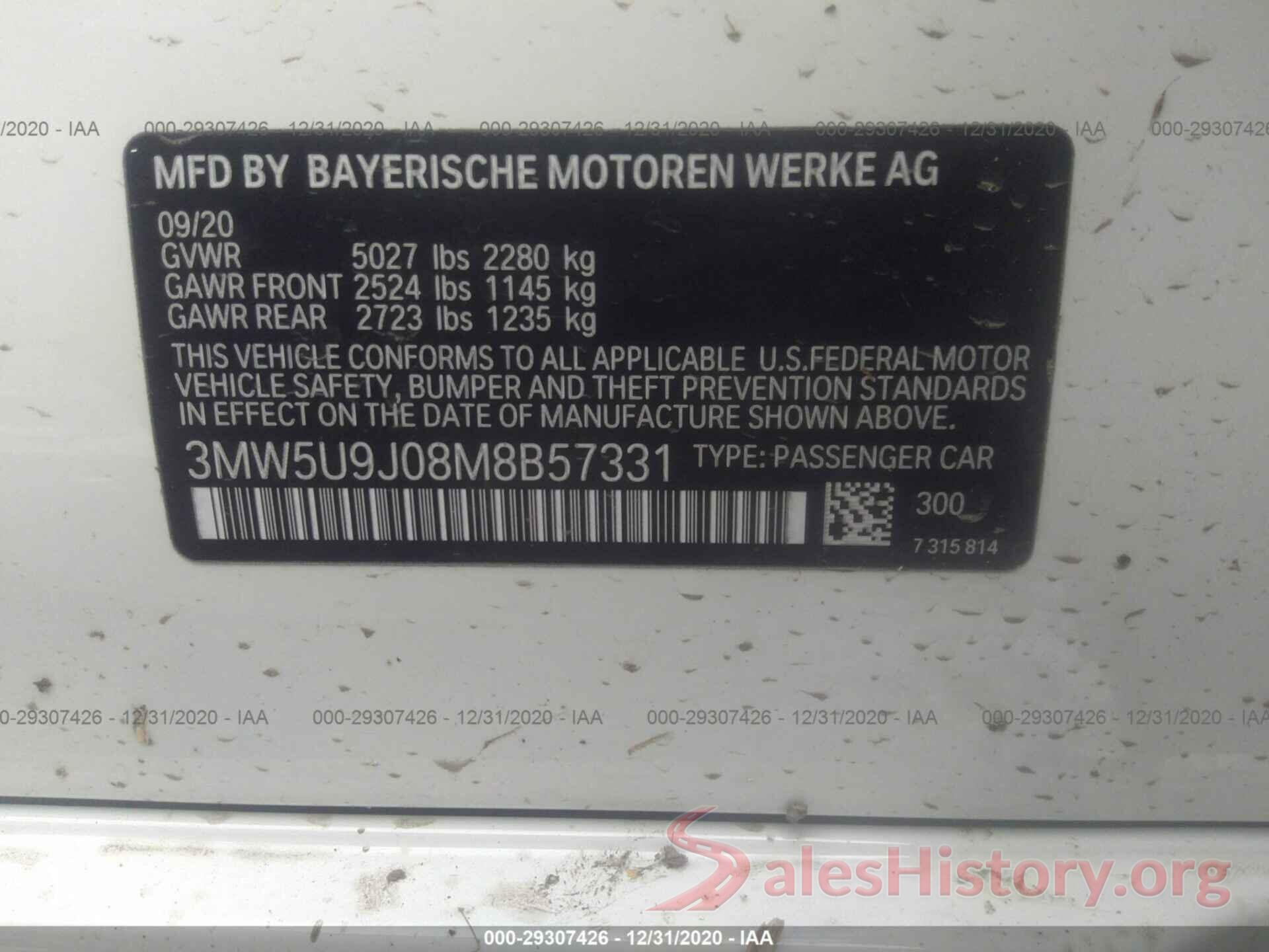 3MW5U9J08M8B57331 2021 BMW 3 SERIES