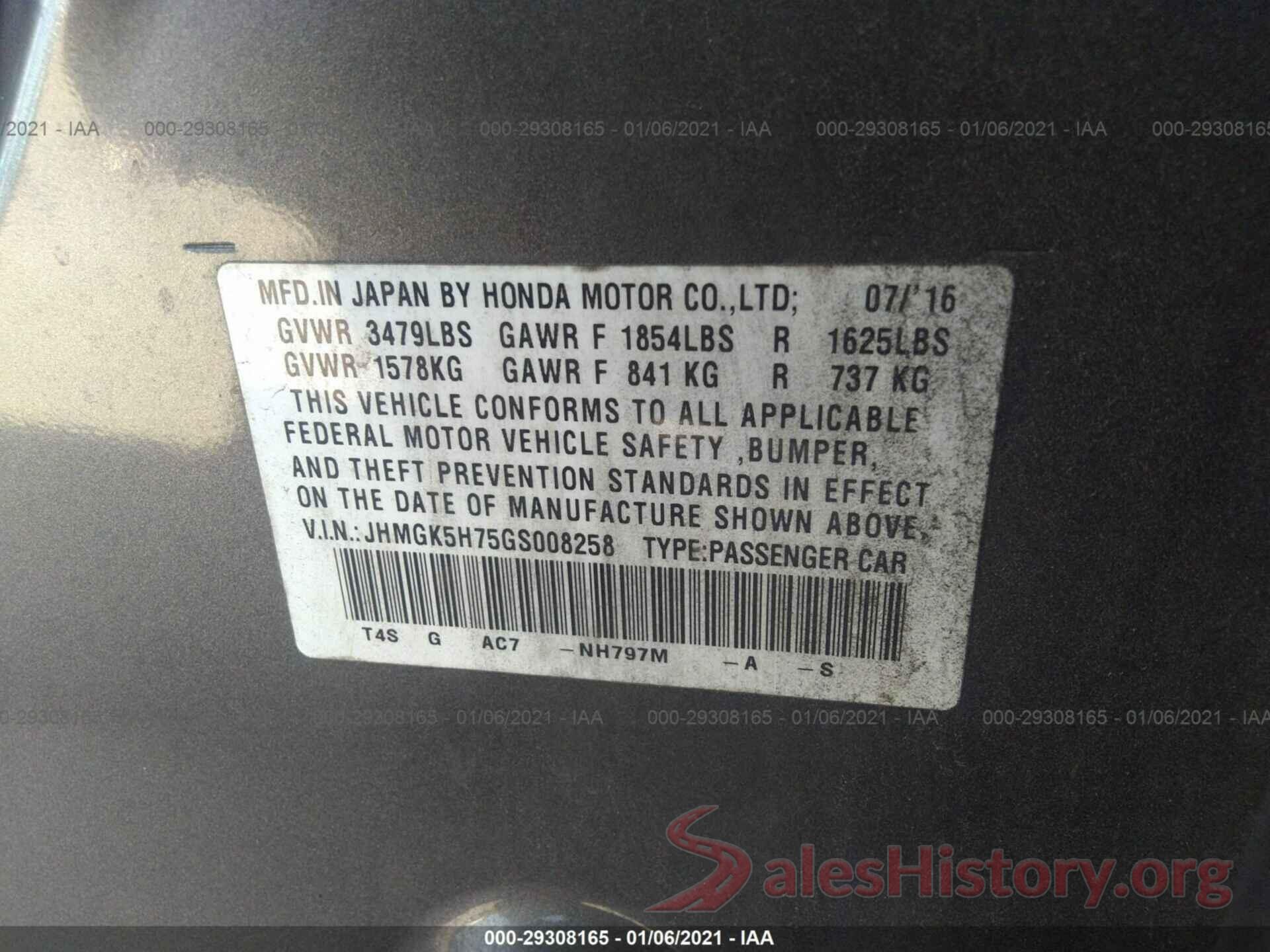 JHMGK5H75GS008258 2016 HONDA FIT