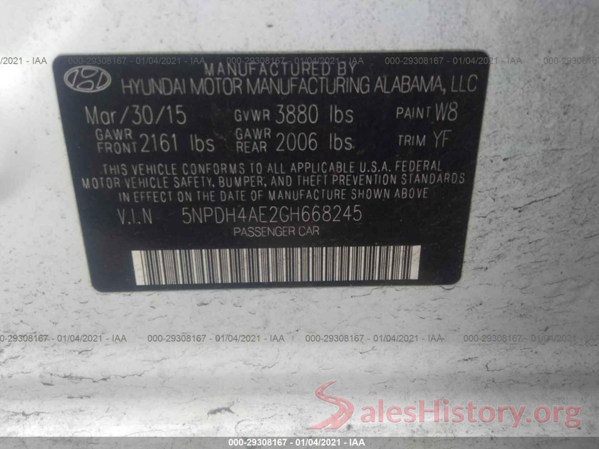 5NPDH4AE2GH668245 2016 HYUNDAI ELANTRA