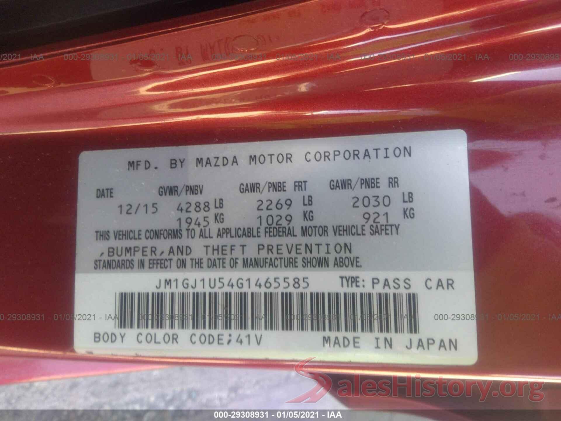 JM1GJ1U54G1465585 2016 MAZDA MAZDA6