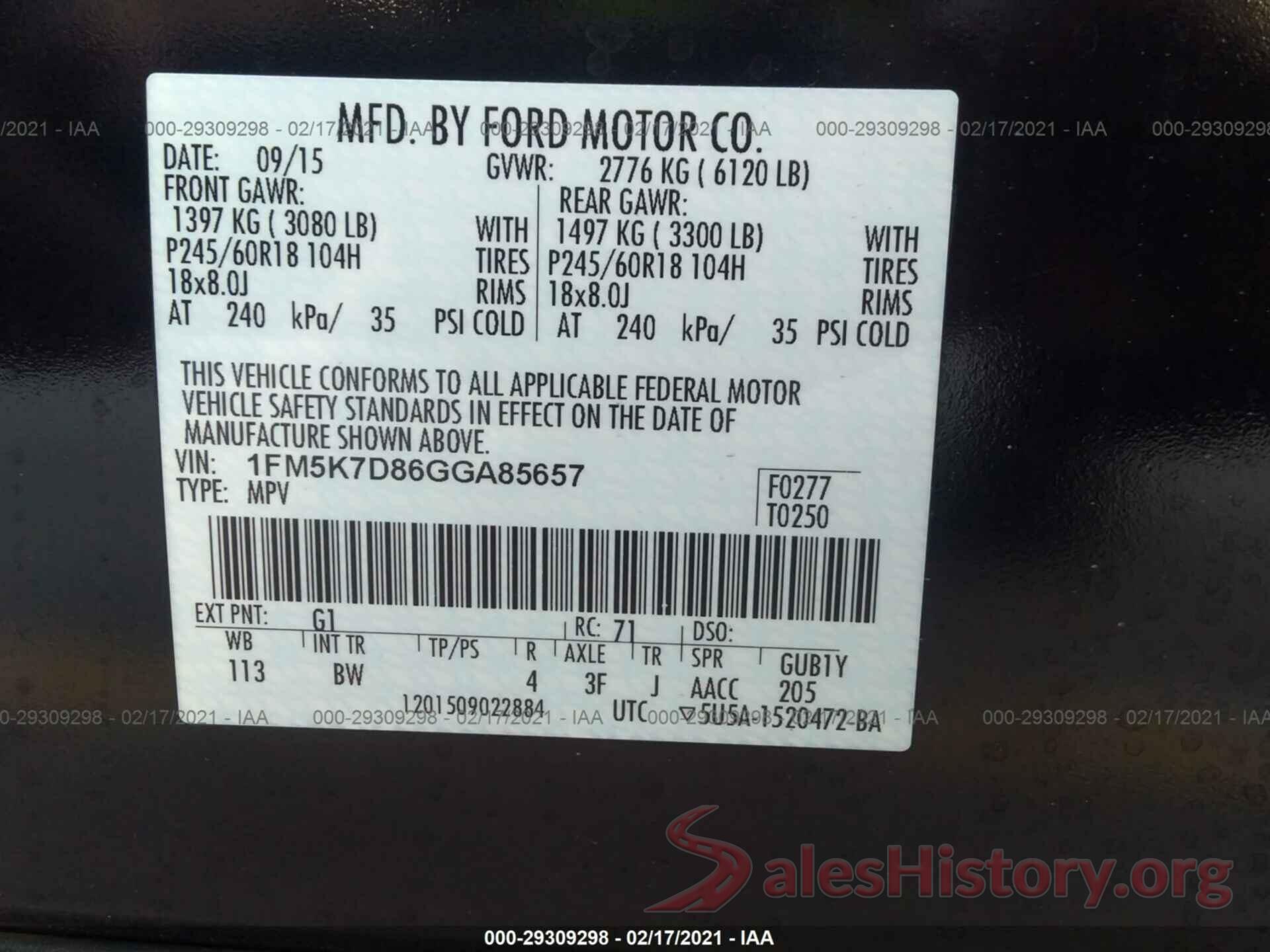 1FM5K7D86GGA85657 2016 FORD EXPLORER