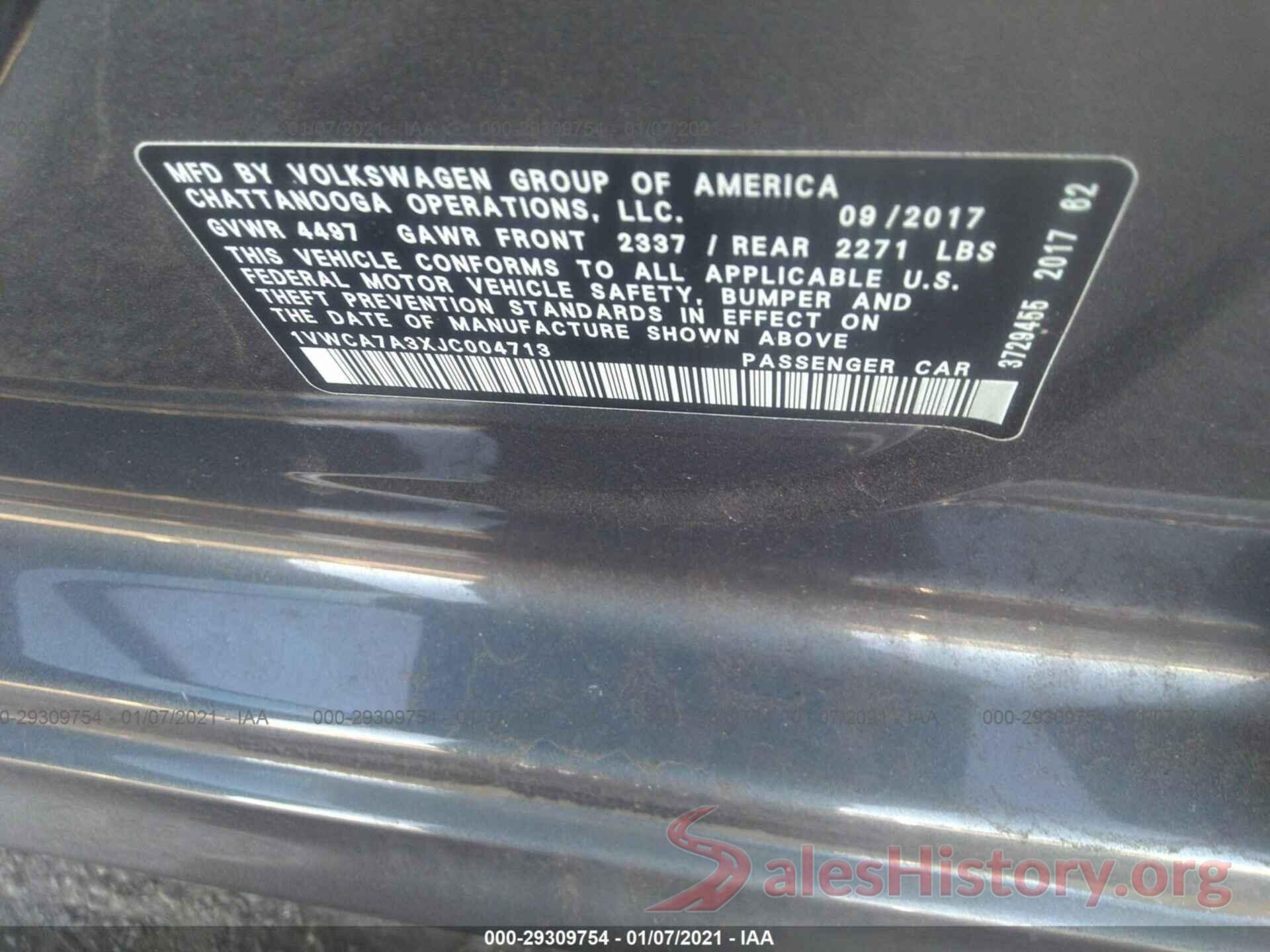 1VWCA7A3XJC004713 2018 VOLKSWAGEN PASSAT