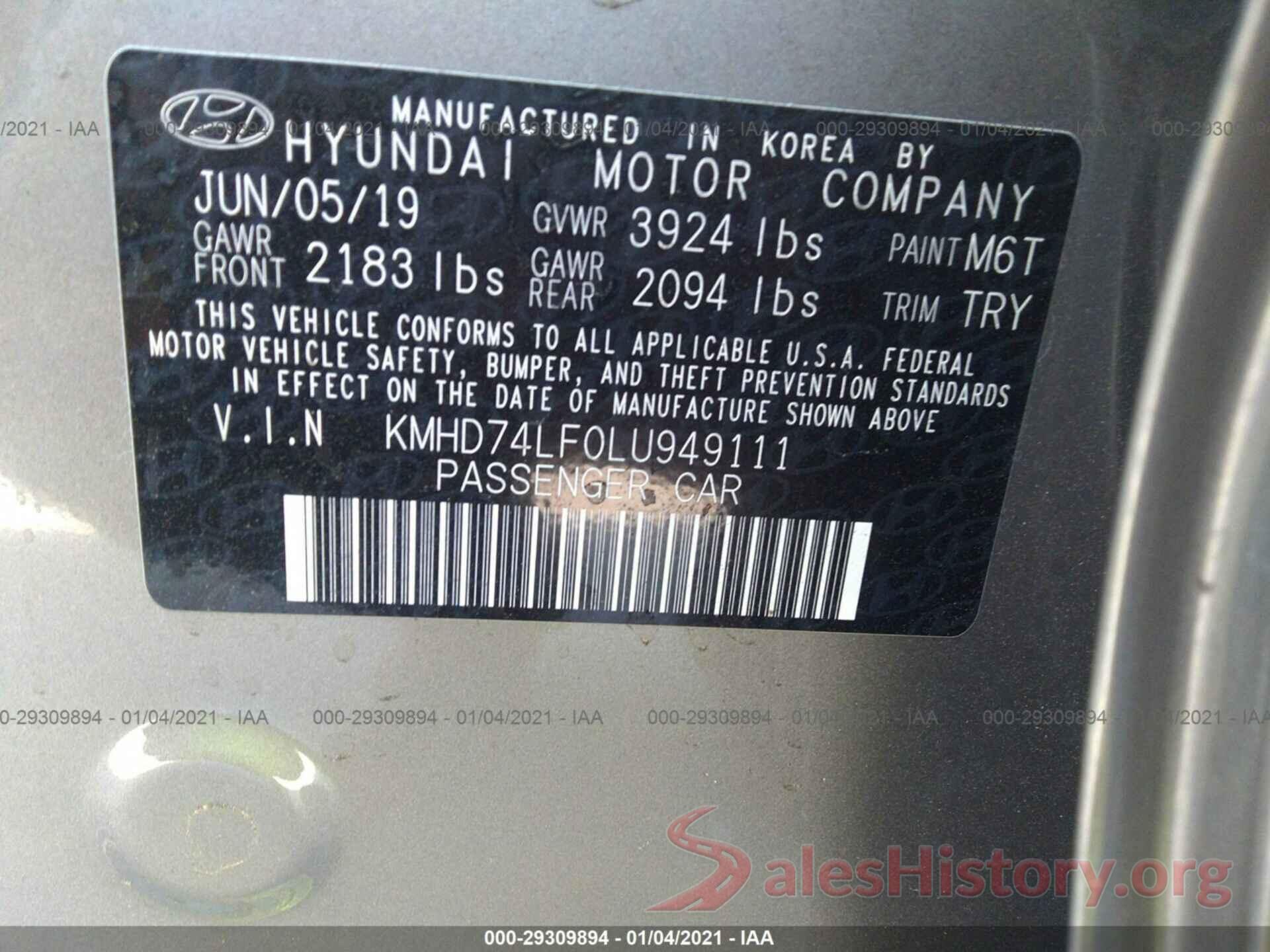 KMHD74LF0LU949111 2020 HYUNDAI ELANTRA