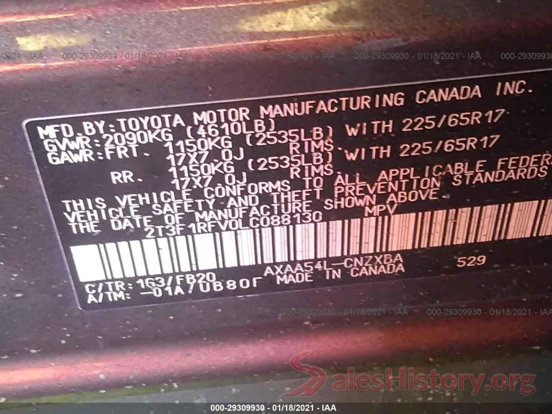 2T3F1RFV0LC088130 2020 TOYOTA RAV4