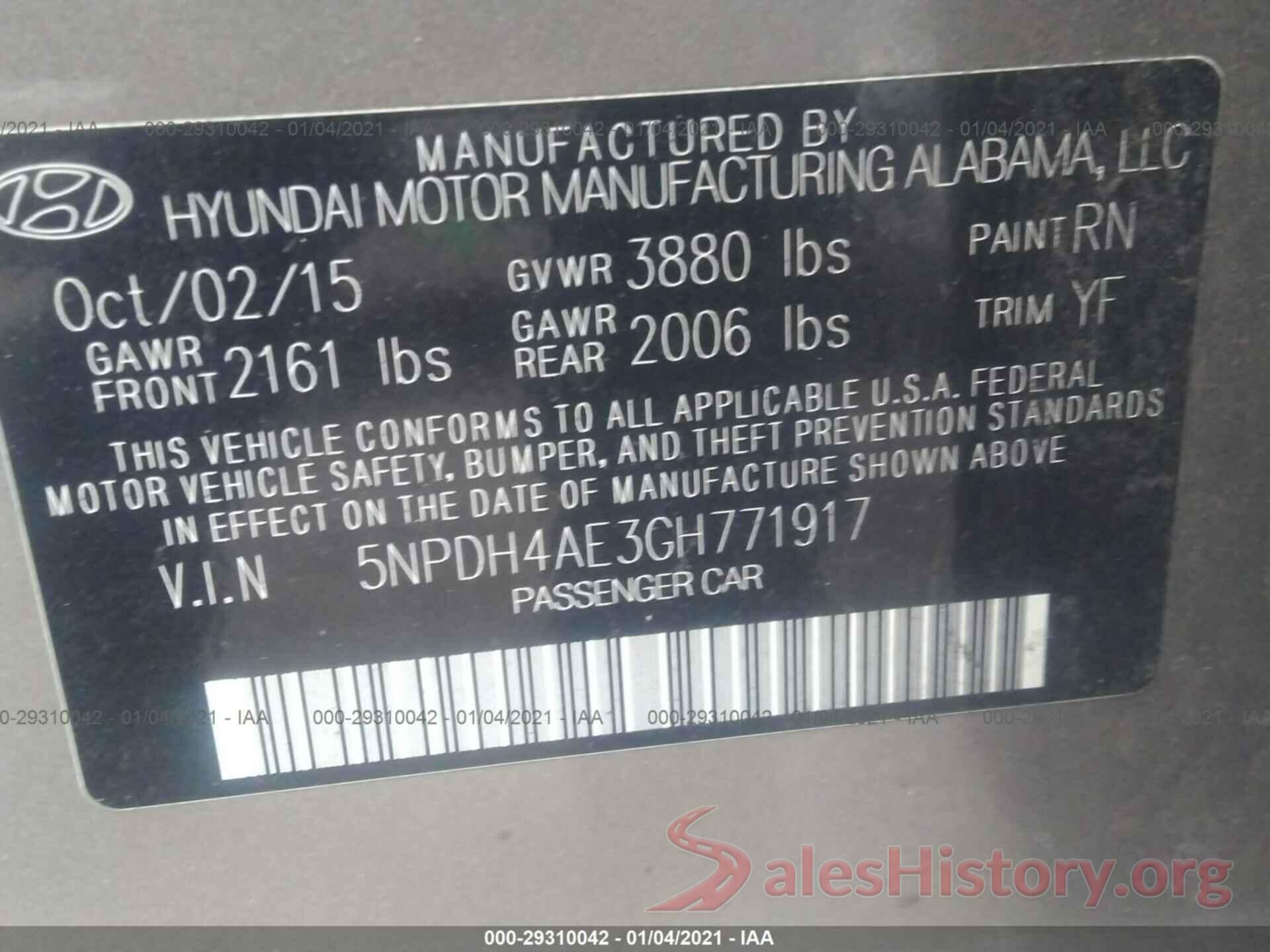 5NPDH4AE3GH771917 2016 HYUNDAI ELANTRA