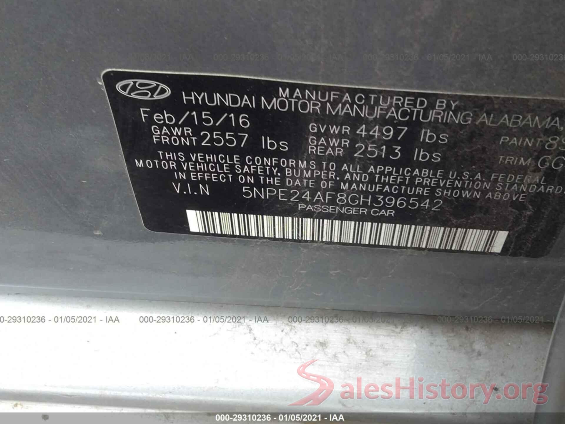 5NPE24AF8GH396542 2016 HYUNDAI SONATA