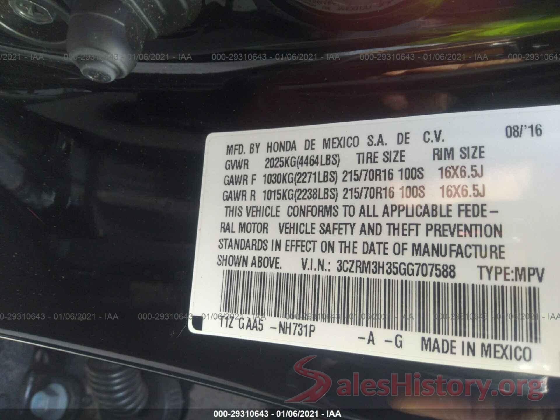 3CZRM3H35GG707588 2016 HONDA CR-V