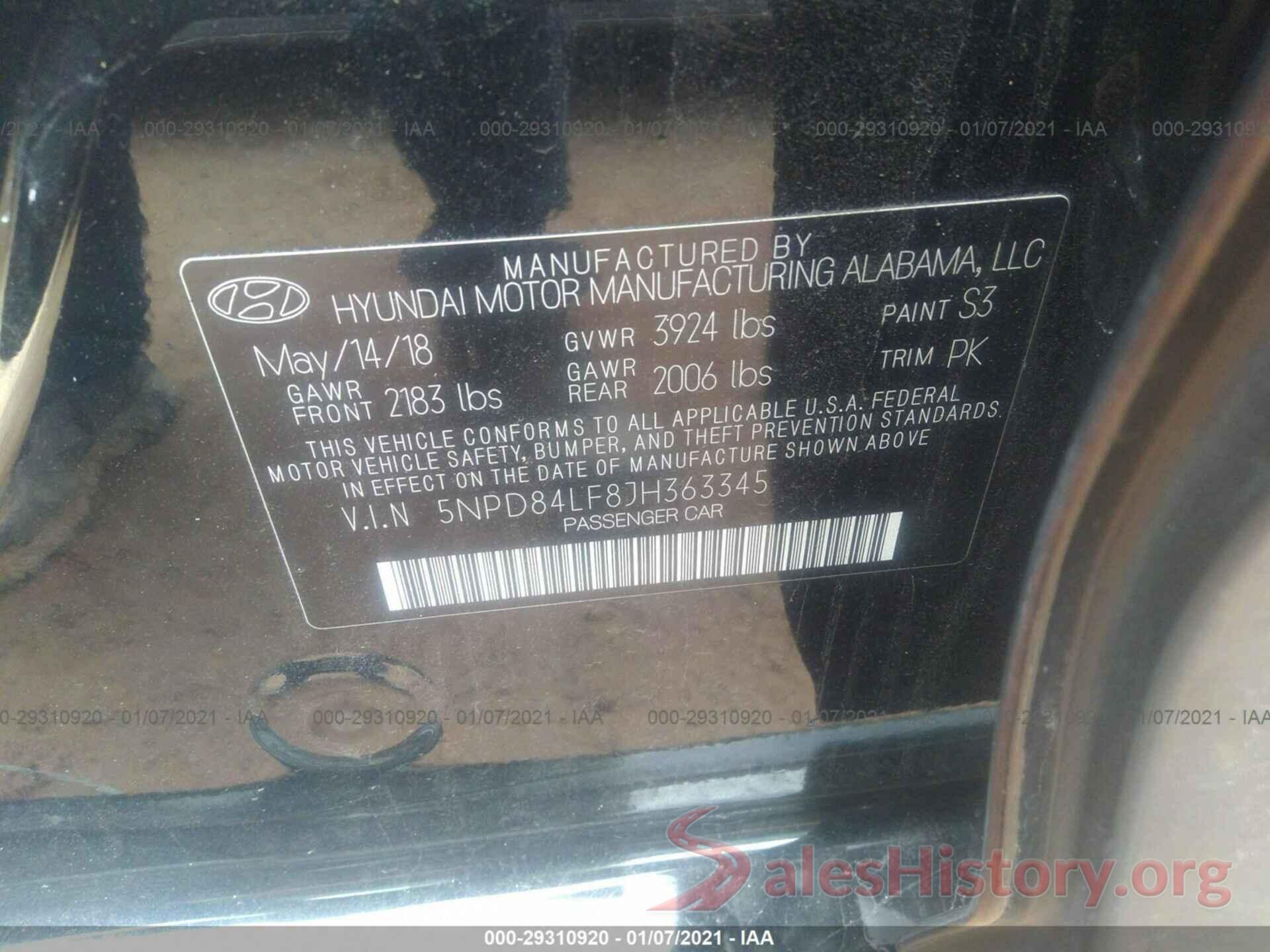 5NPD84LF8JH363345 2018 HYUNDAI ELANTRA