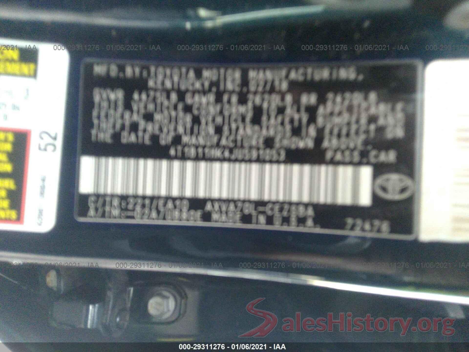 4T1B11HK4JU591053 2018 TOYOTA CAMRY