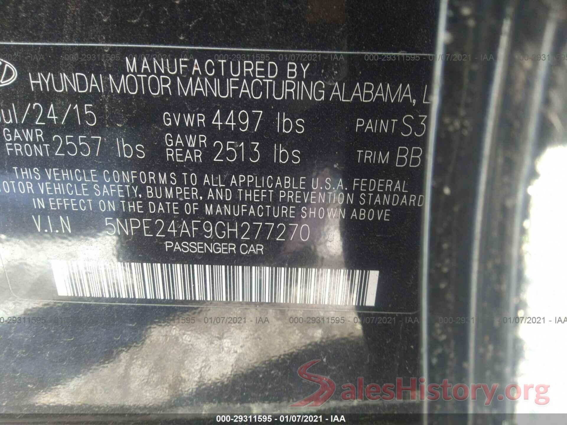 5NPE24AF9GH277270 2016 HYUNDAI SONATA