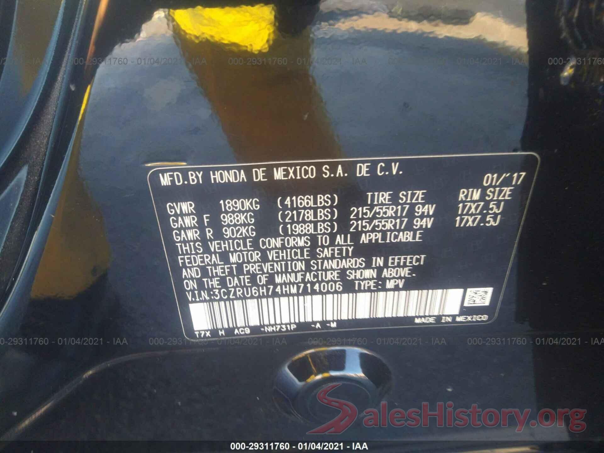 3CZRU6H74HM714006 2017 HONDA HR-V