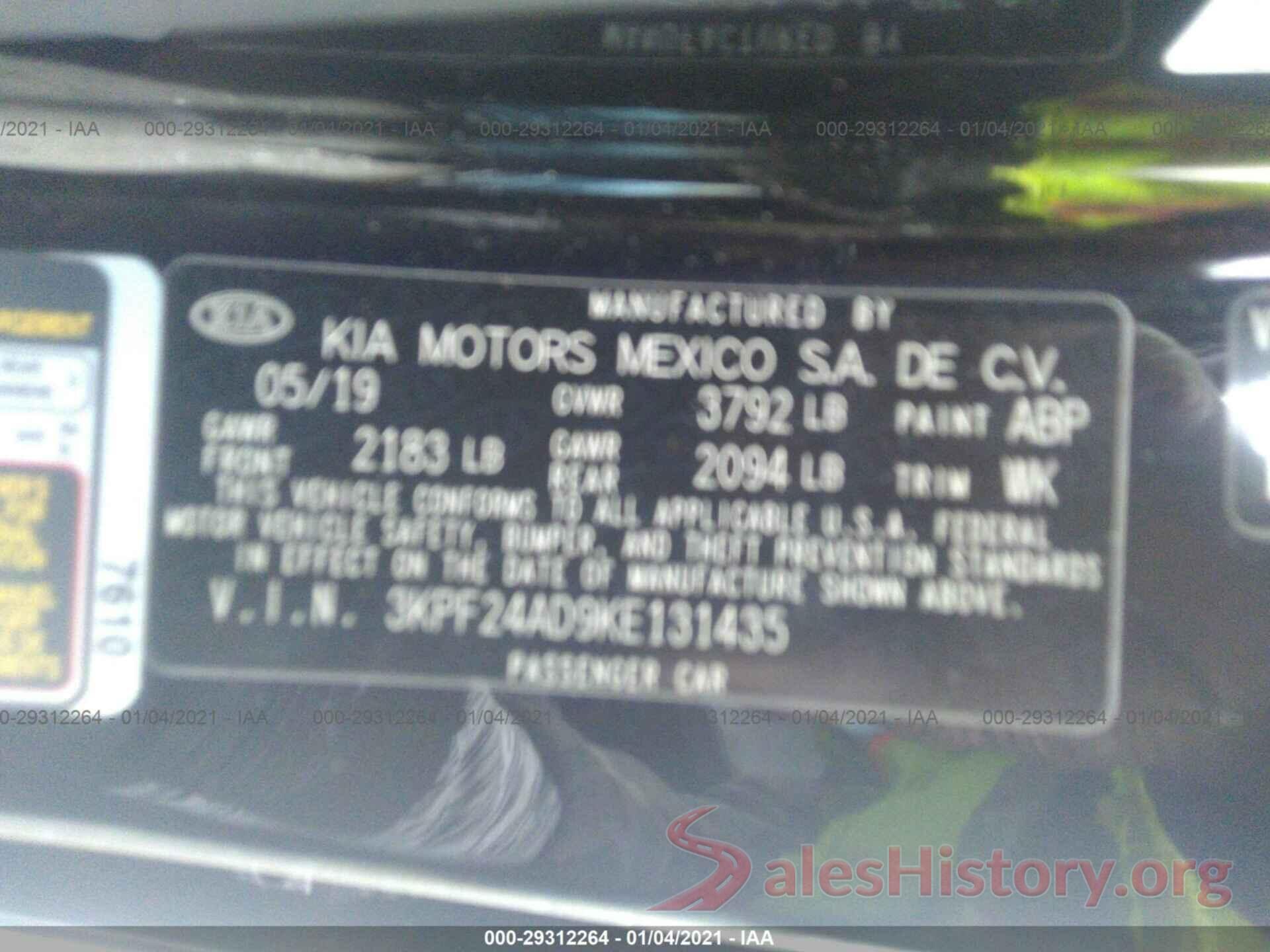 3KPF24AD9KE131435 2019 KIA FORTE