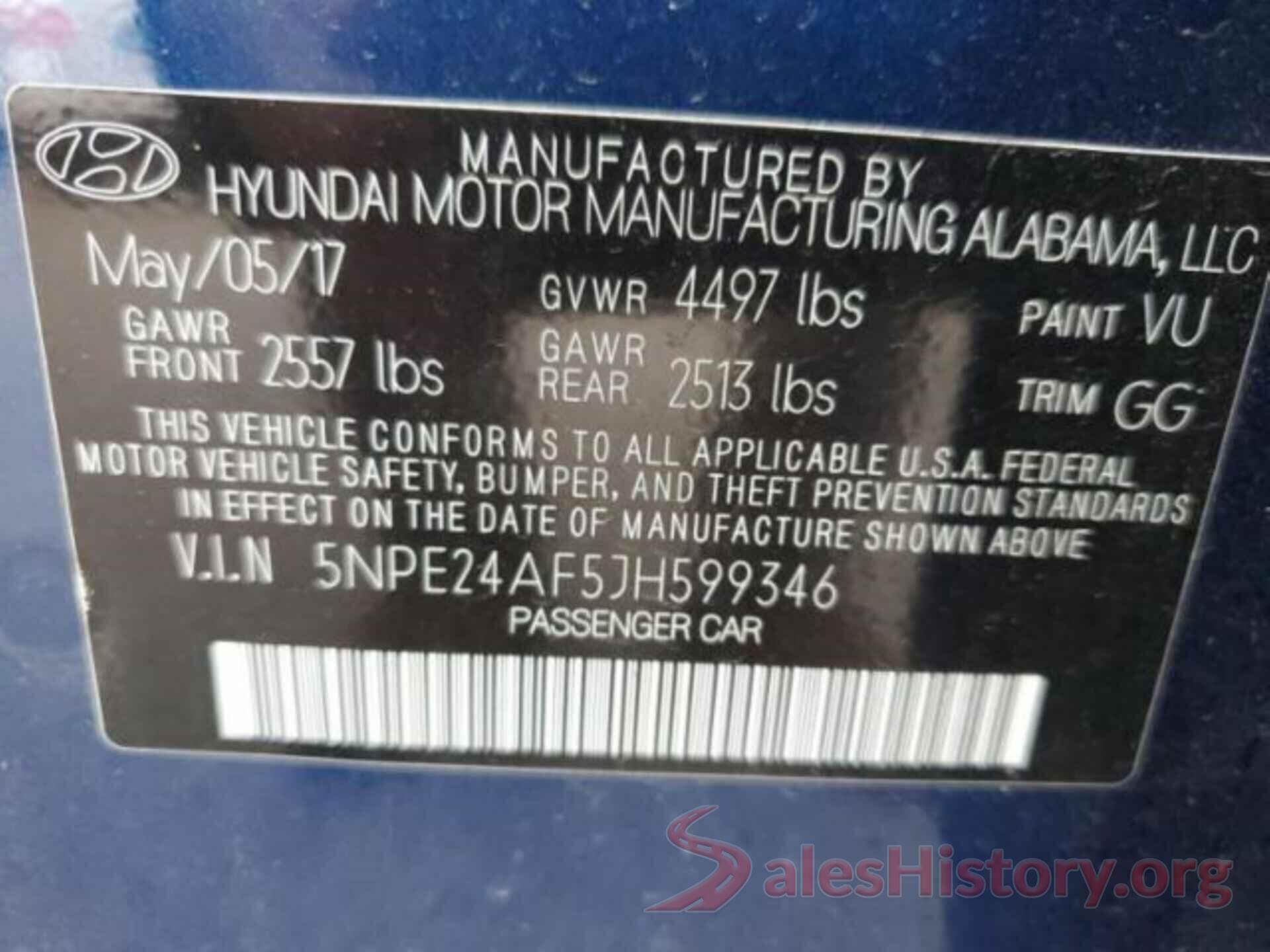 5NPE24AF5JH599346 2018 HYUNDAI SONATA