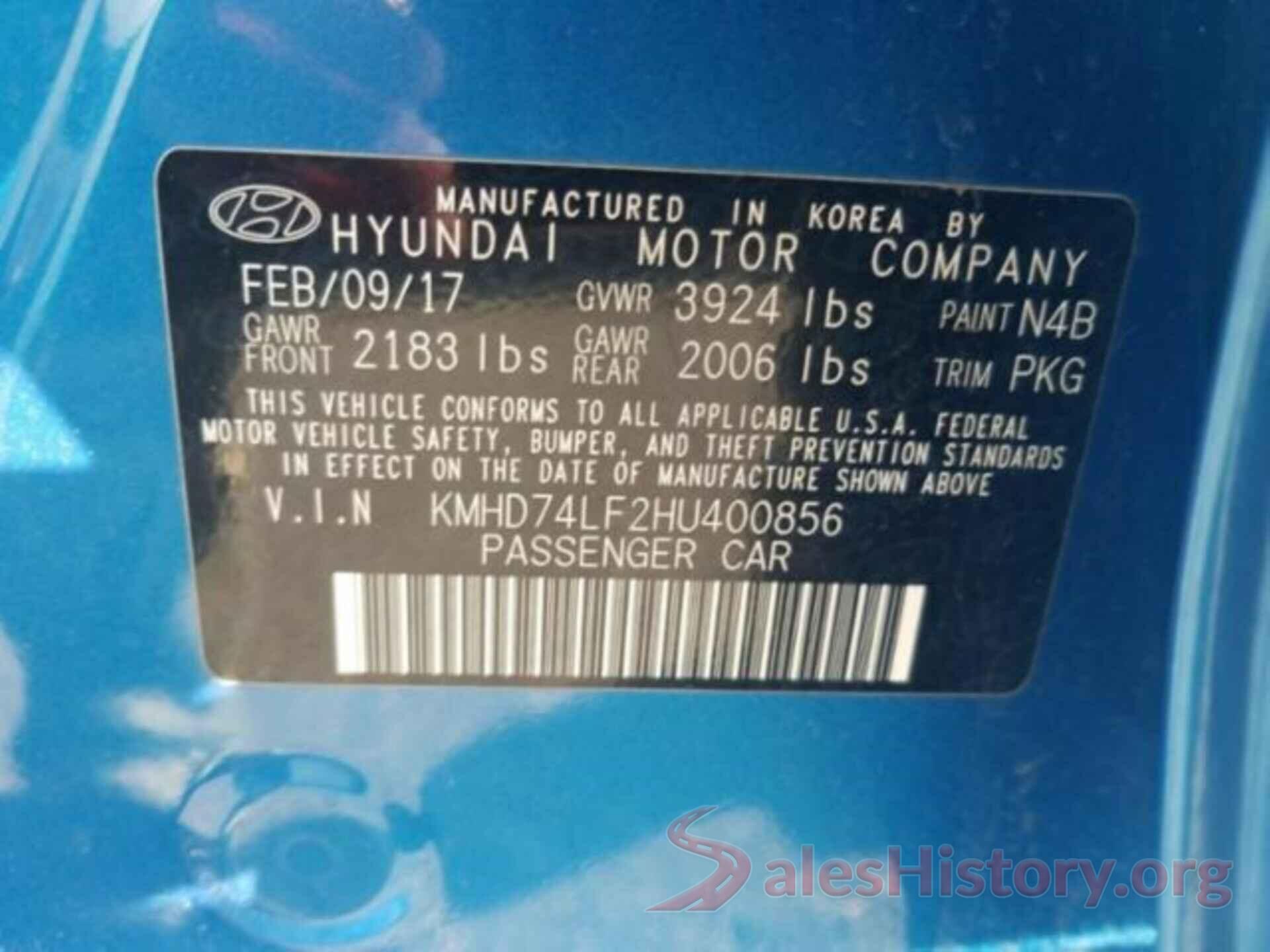 KMHD74LF2HU400856 2017 HYUNDAI ELANTRA