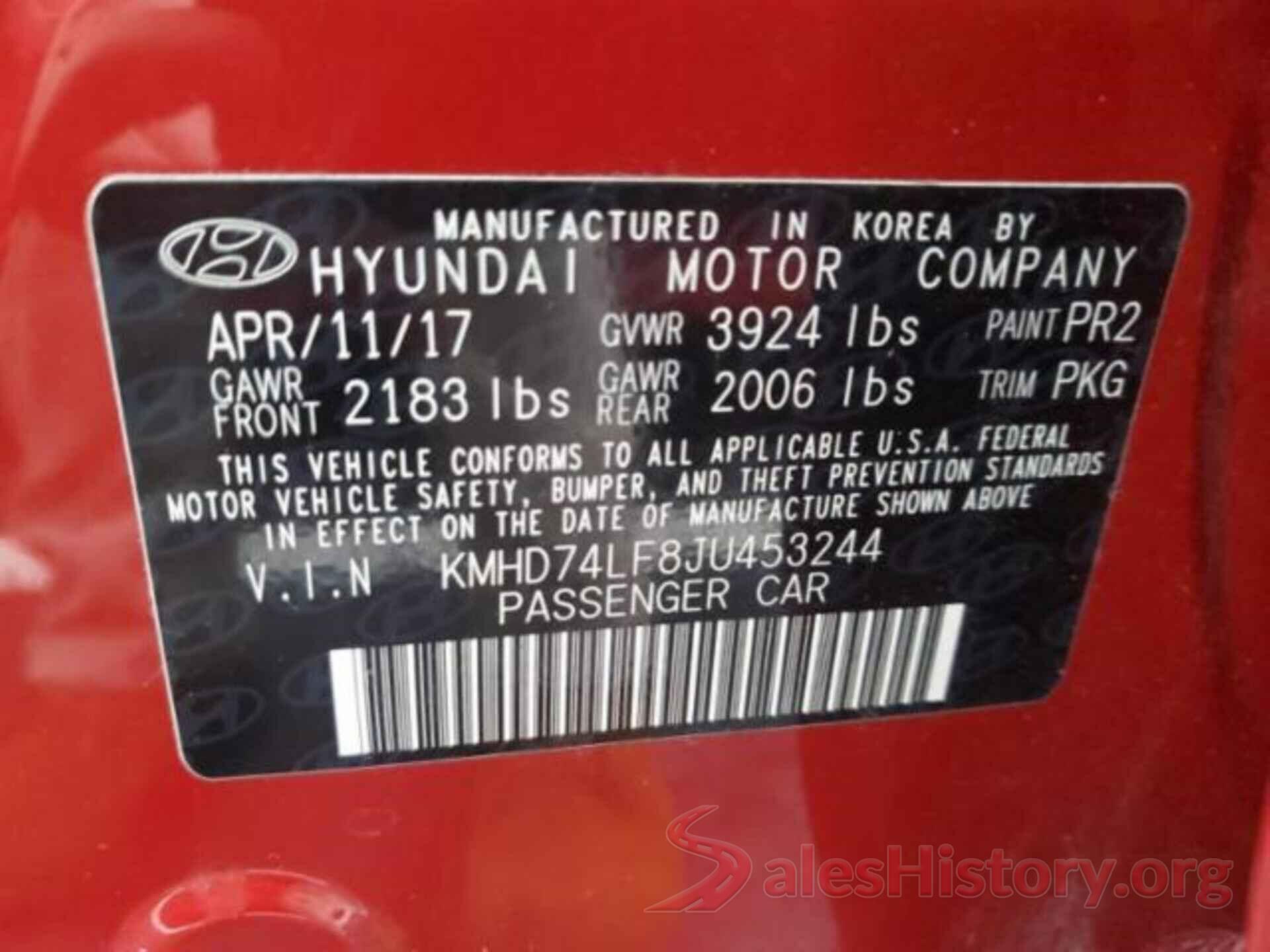 KMHD74LF8JU453244 2018 HYUNDAI ELANTRA