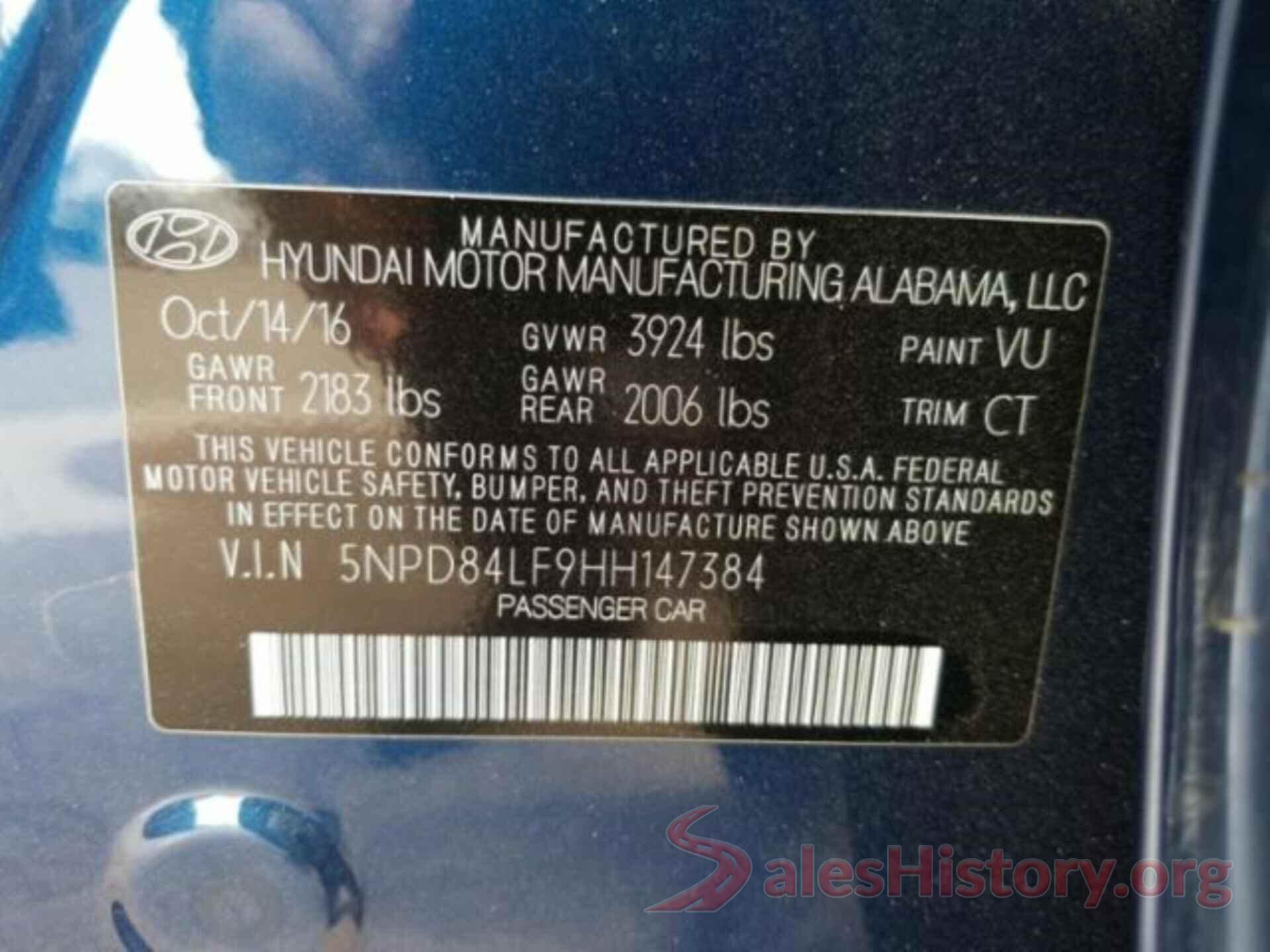 5NPD84LF9HH147384 2017 HYUNDAI ELANTRA