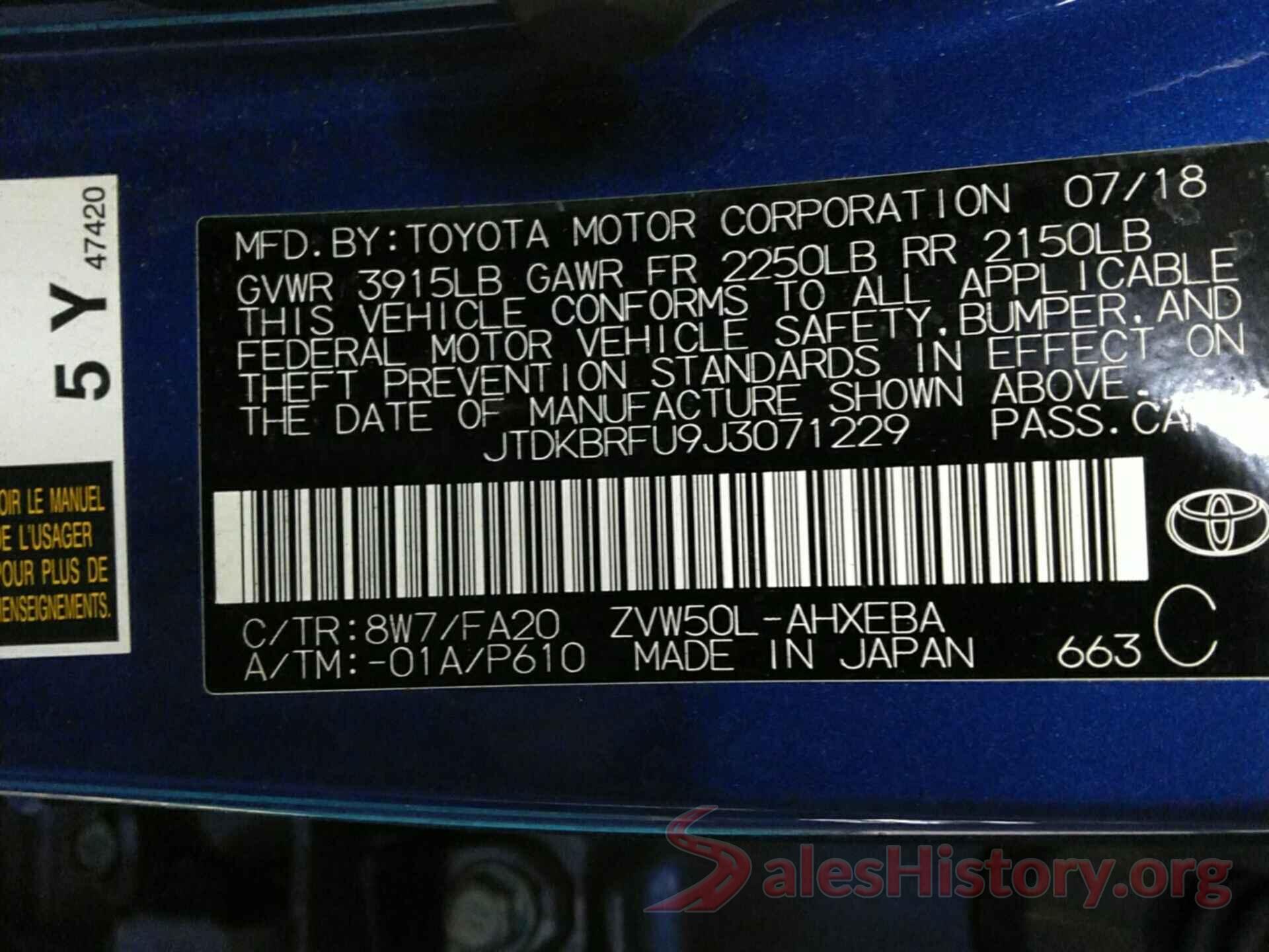 JTDKBRFU9J3071229 2018 TOYOTA PRIUS