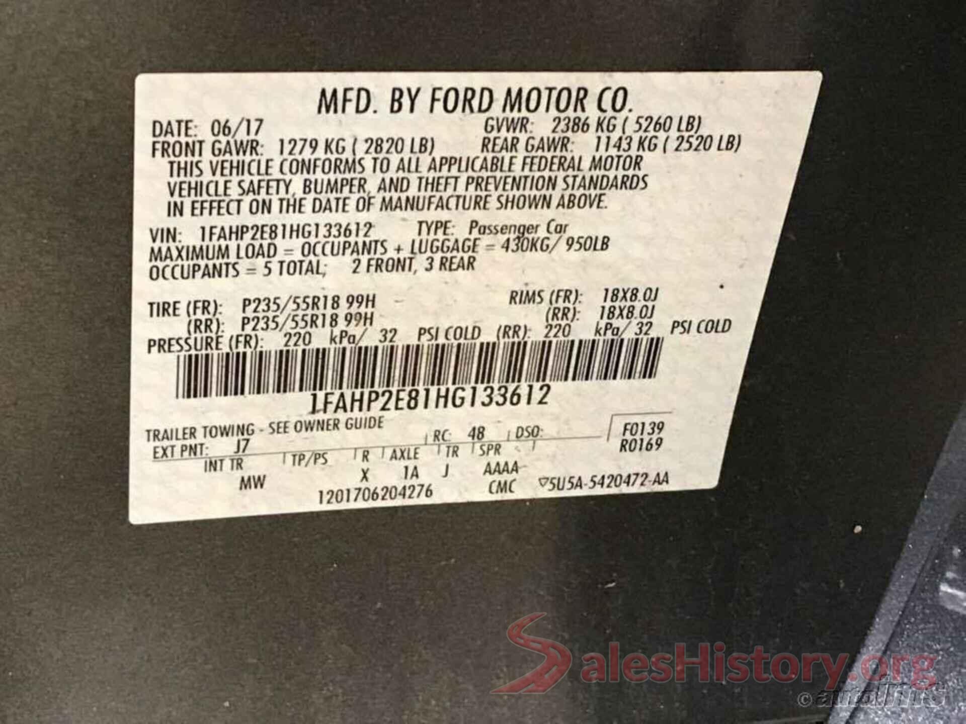 1FAHP2E81HG133612 2017 FORD TAURUS