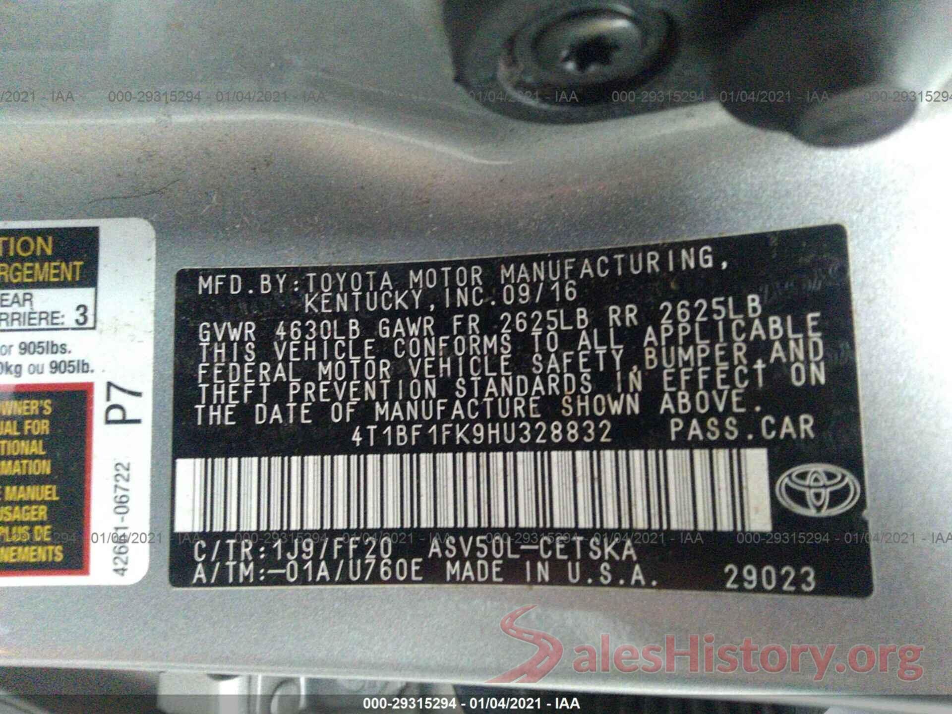 4T1BF1FK9HU328832 2017 TOYOTA CAMRY