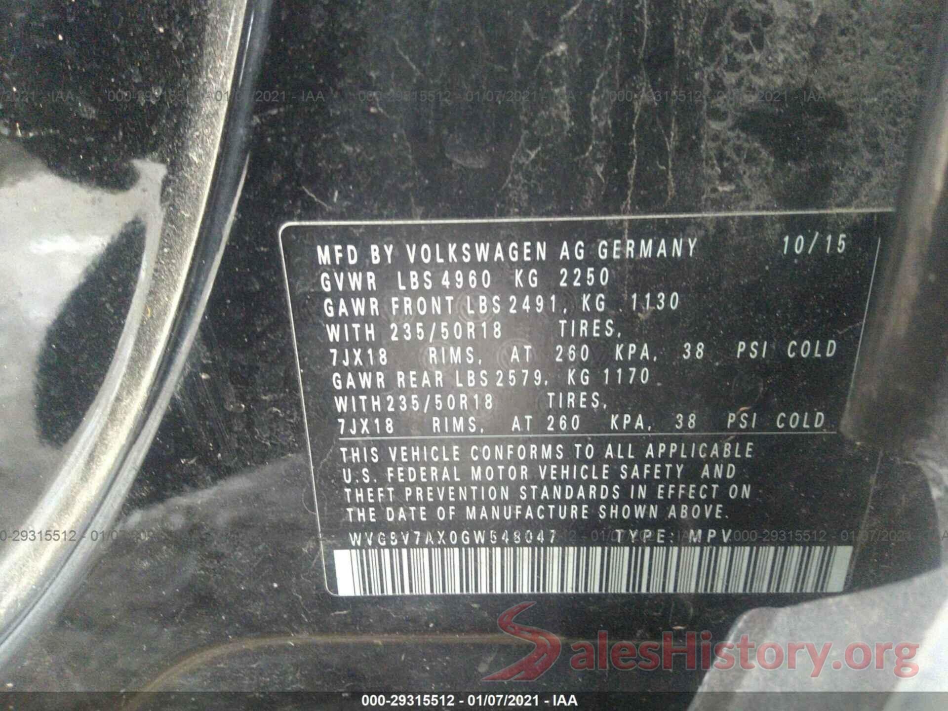 WVGBV7AX0GW548047 2016 VOLKSWAGEN TIGUAN