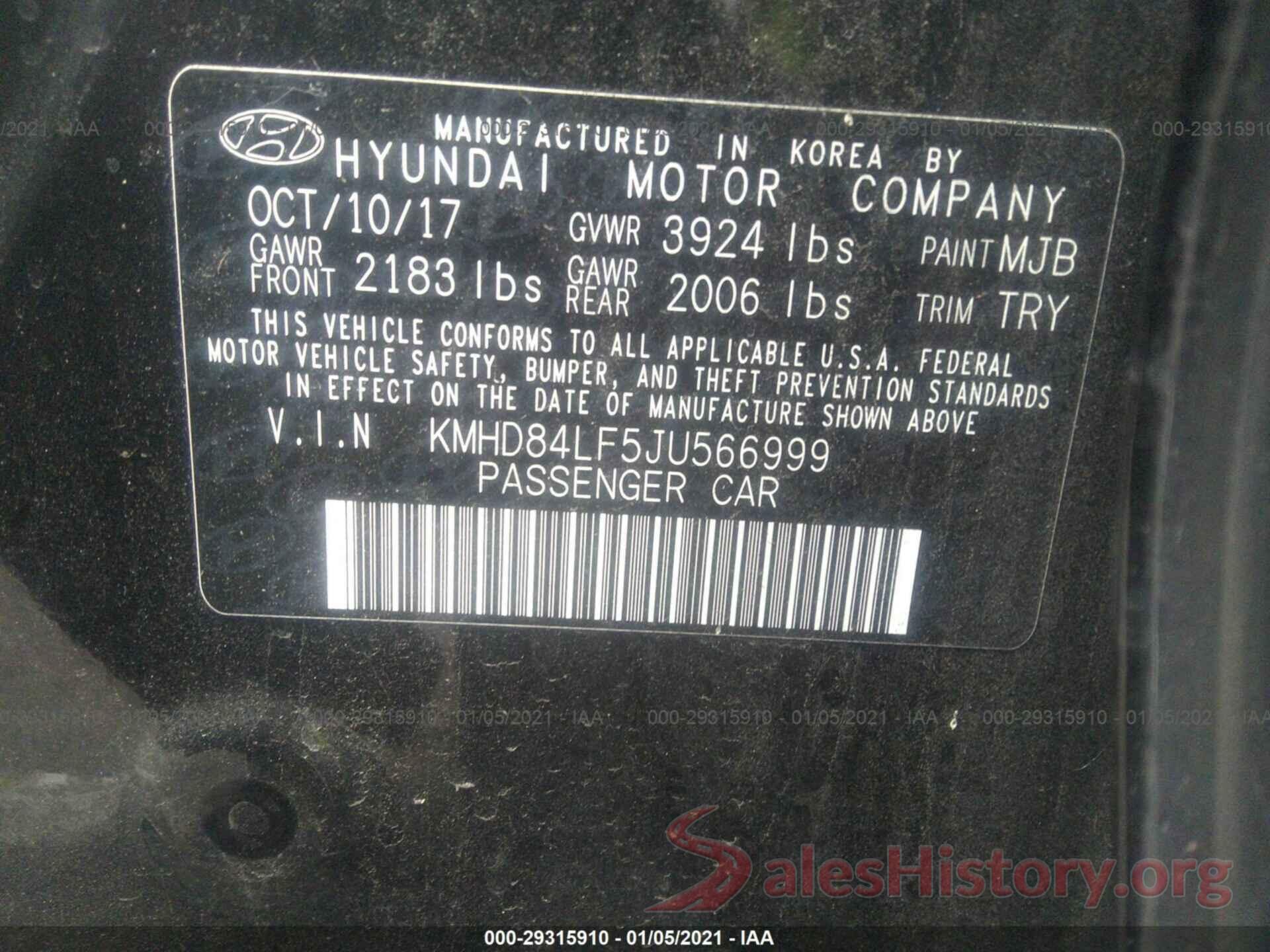 KMHD84LF5JU566999 2018 HYUNDAI ELANTRA