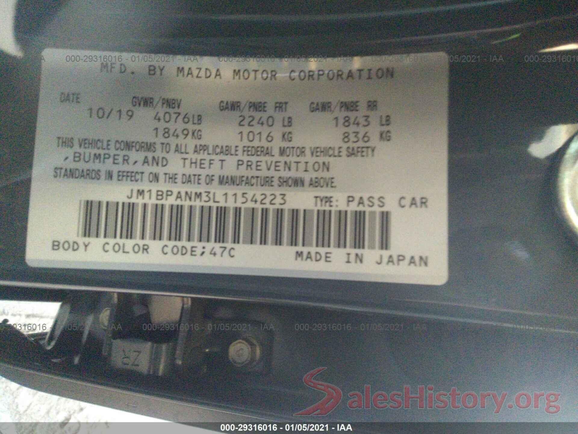 JM1BPANM3L1154223 2020 MAZDA MAZDA3 HATCHBACK