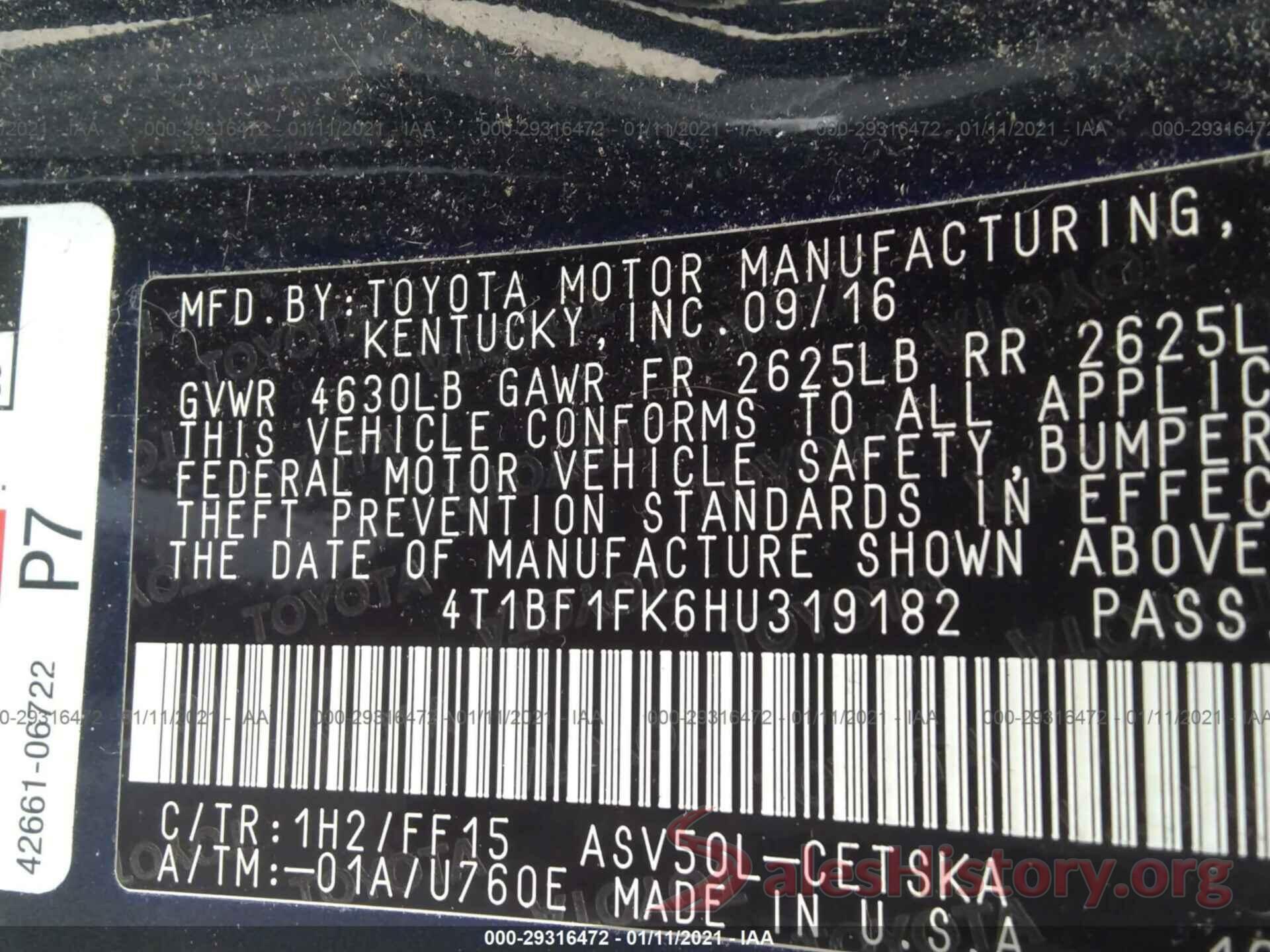 4T1BF1FK6HU319182 2017 TOYOTA CAMRY