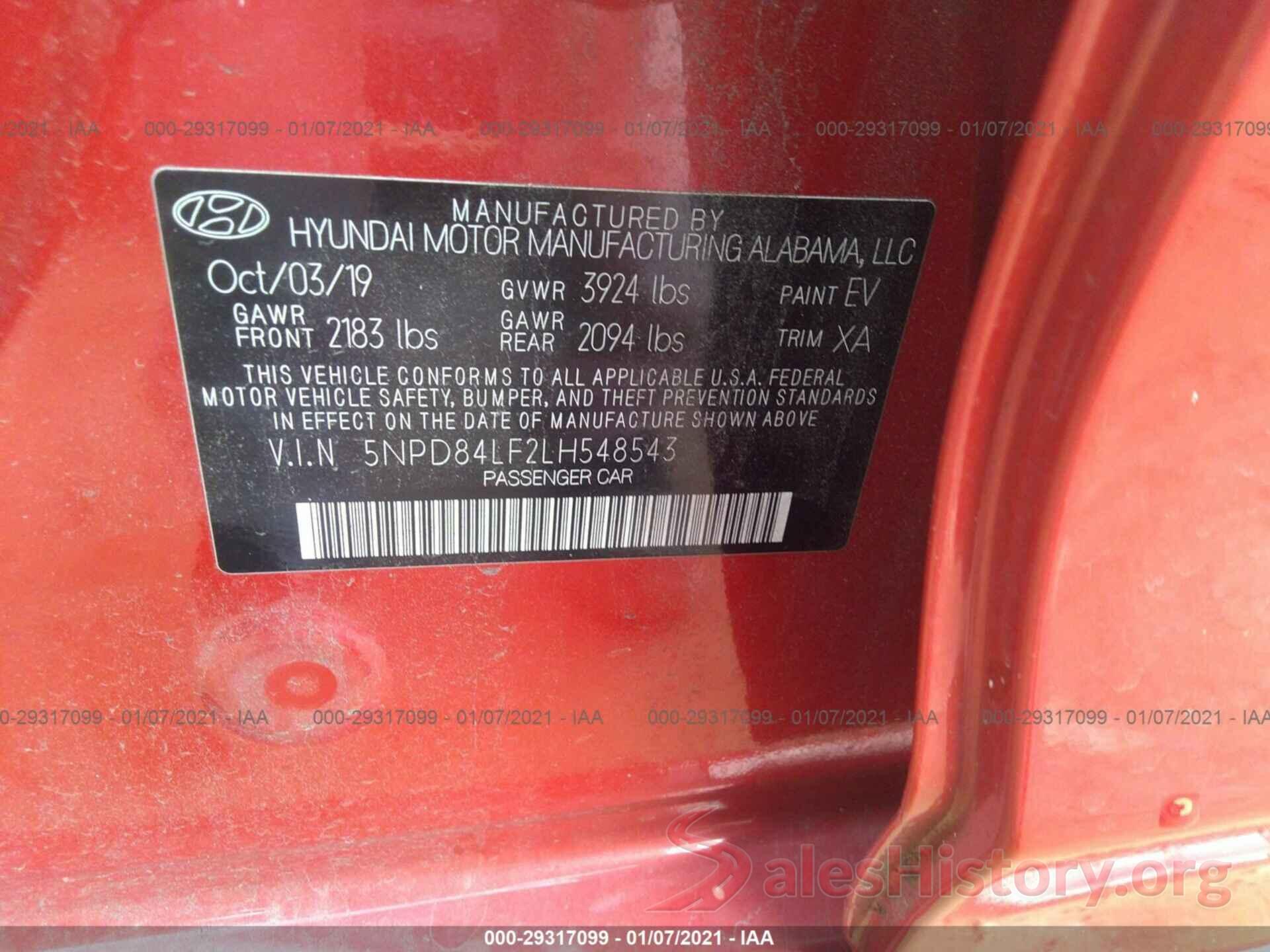 5NPD84LF2LH548543 2020 HYUNDAI ELANTRA