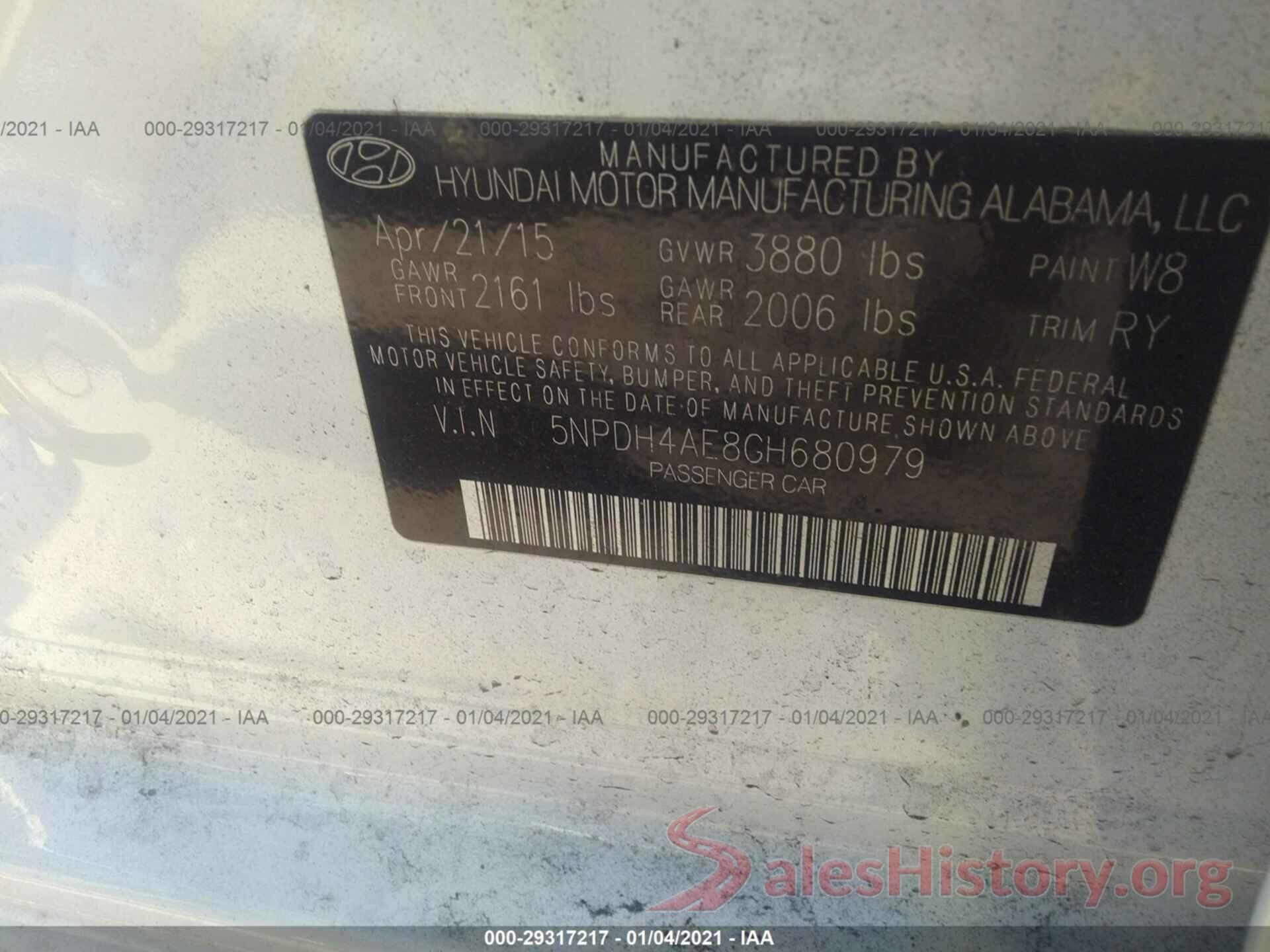 5NPDH4AE8GH680979 2016 HYUNDAI ELANTRA