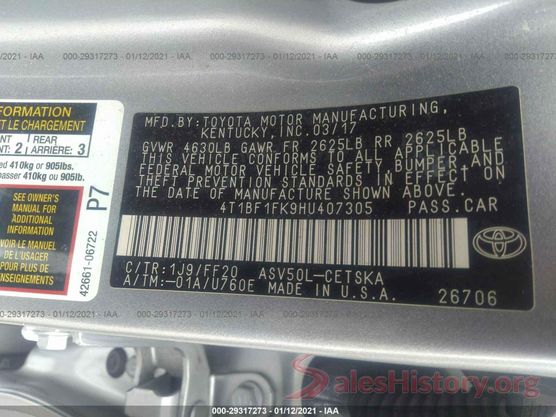 4T1BF1FK9HU407305 2017 TOYOTA CAMRY